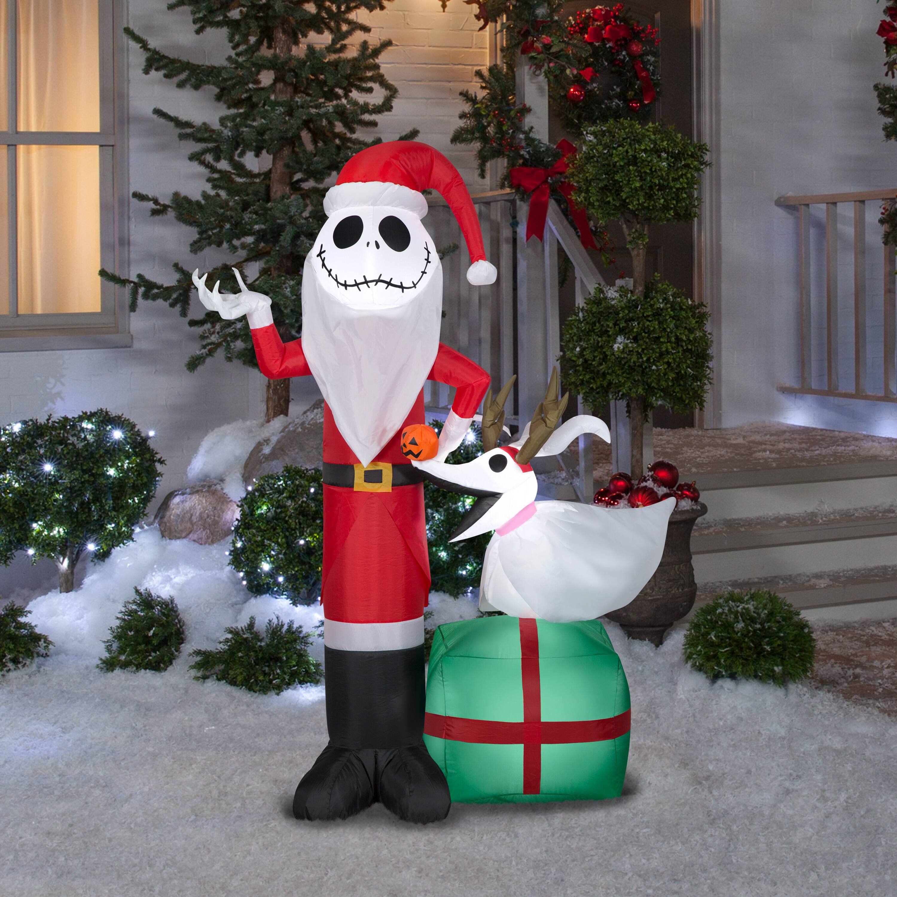 5ft. Airblown® Inflatable Jack Skellington as Santa and Zero Wearing Antlers