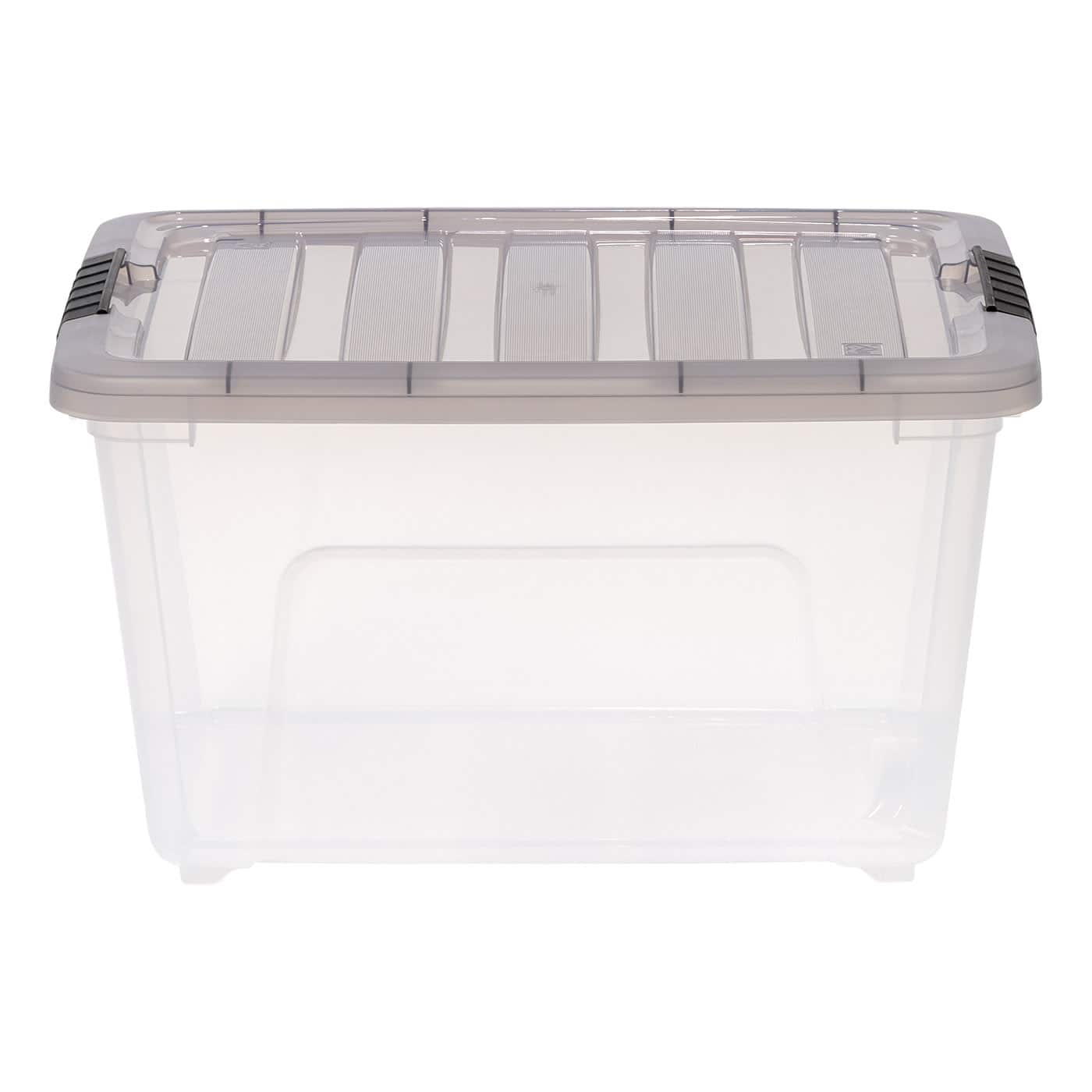 IRIS® Stack & Pull™ Clear Storage Box with Gray Lid