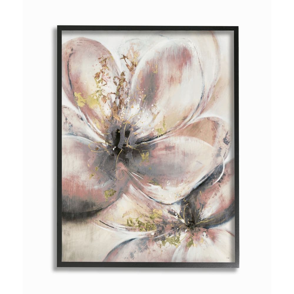 Stupell Industries Glam Pink Beige Flower Petals Floral Gold Painting Framed Wall Art