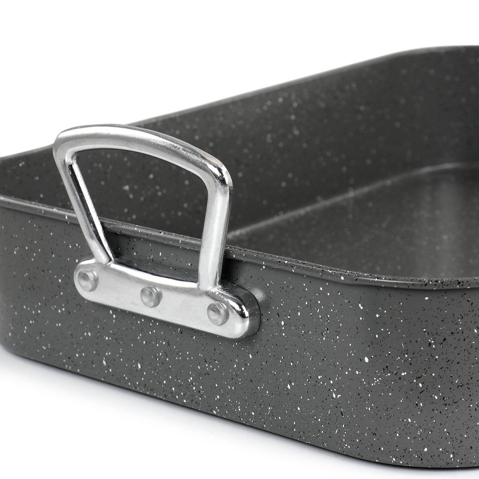 Gibson® Greystone 16.25'' Speckled Gray Carbon Steel Turkey Roaster Set