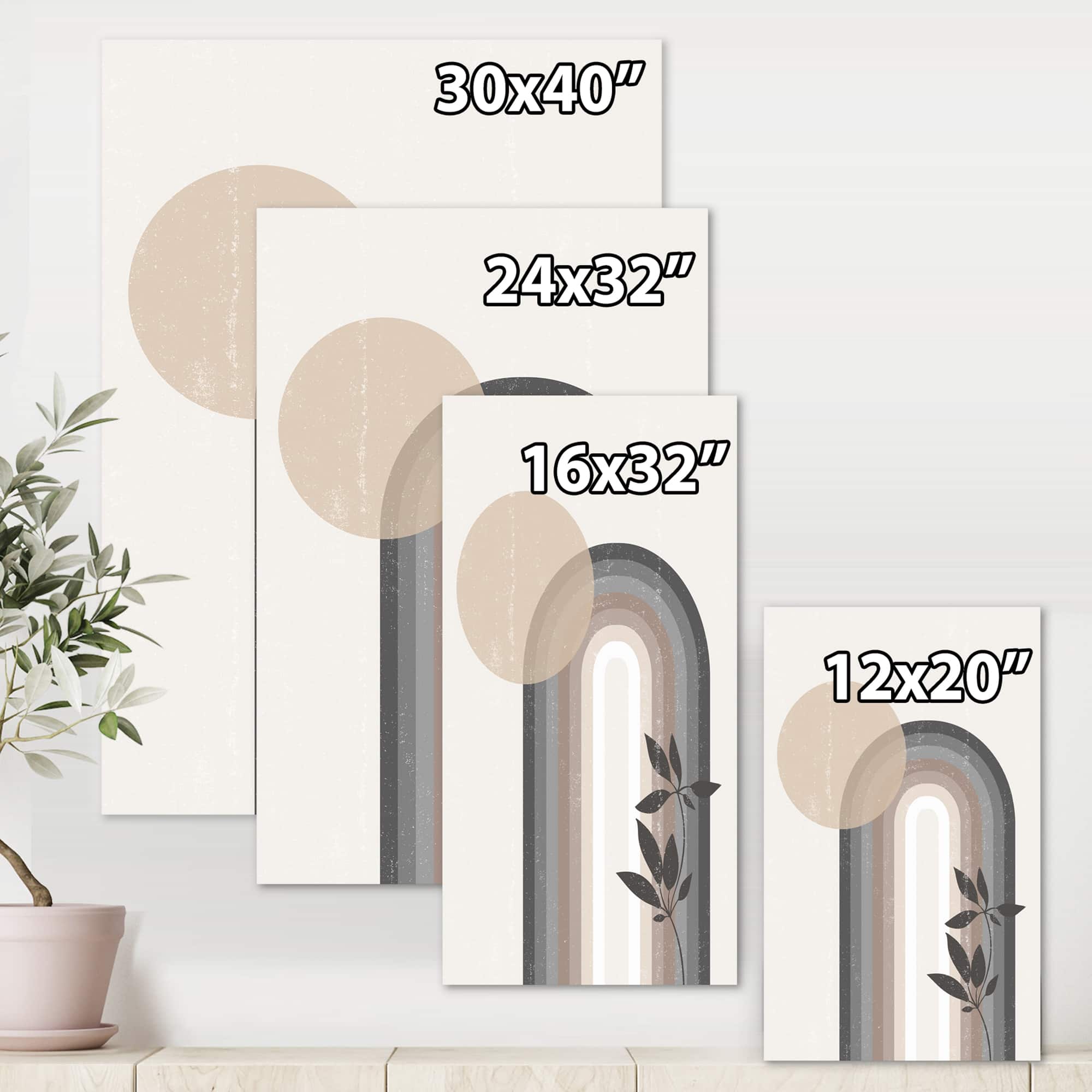 Designart - Abstract Rainbow Sun and Moon In Earth Tones III - Modern Canvas Wall Art Print