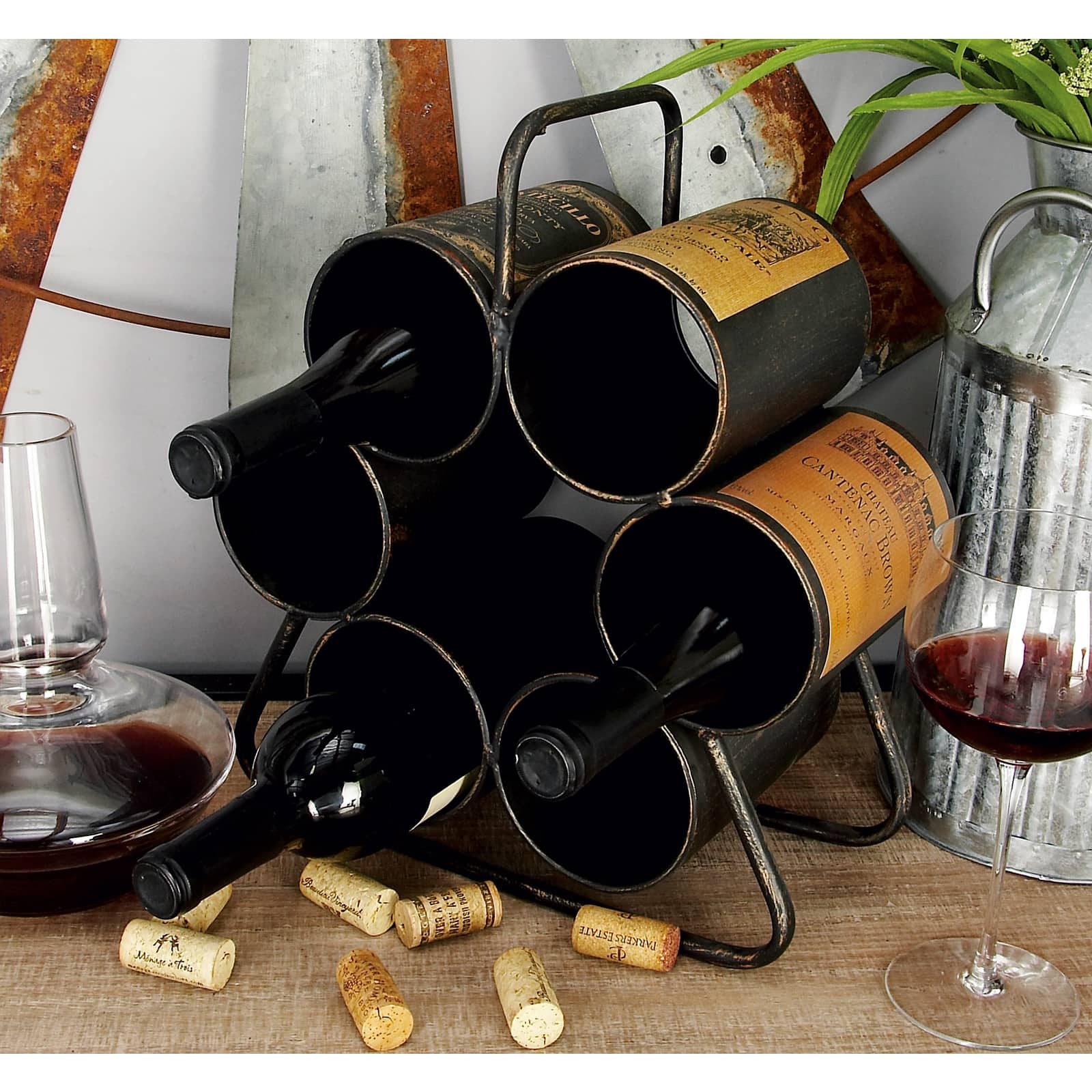 14" Black Metal Industrial Wine Holder Rack