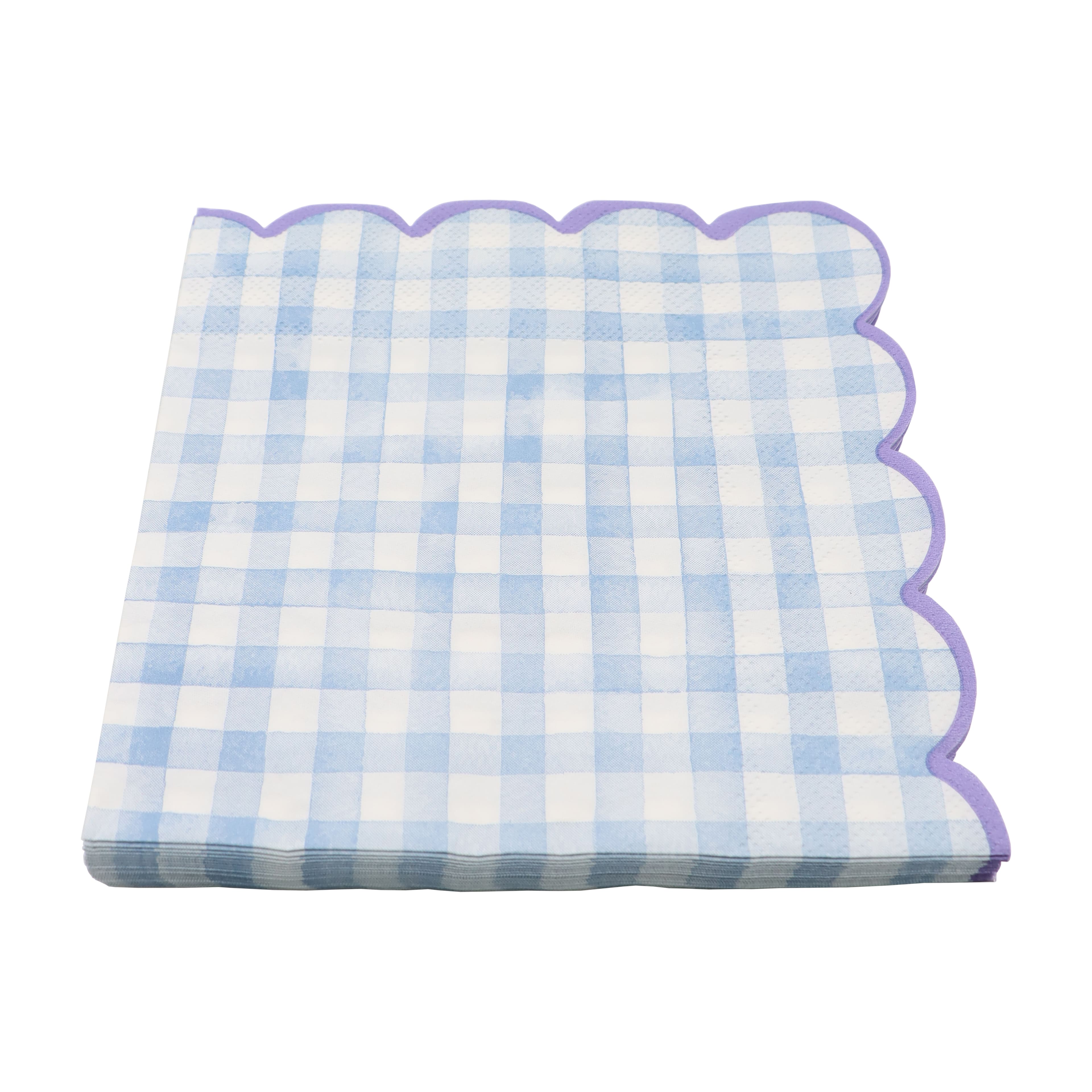 White Gingham Scallop Lunch Napkins