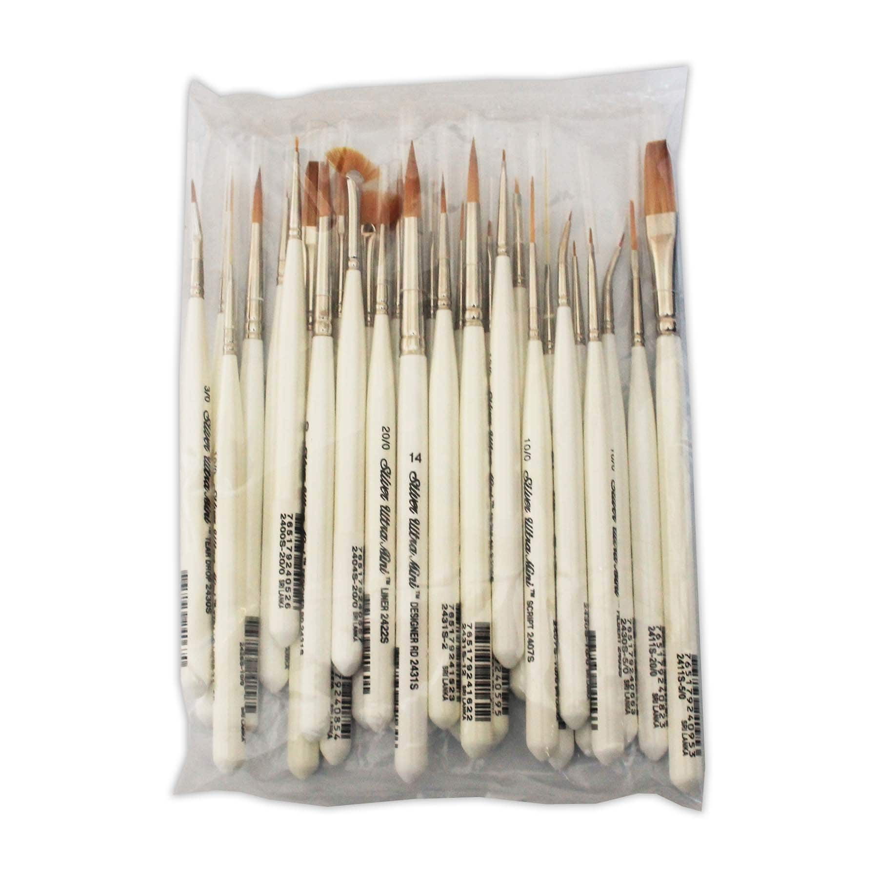 Silver Brush Limited Ultra Mini® White handle complete Brushes, Set of 29