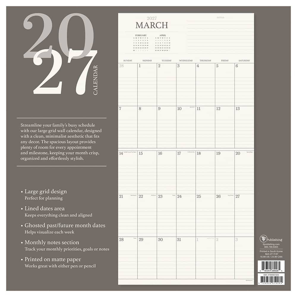 2027 Simple Aesthetic Grid Wall Calendar
