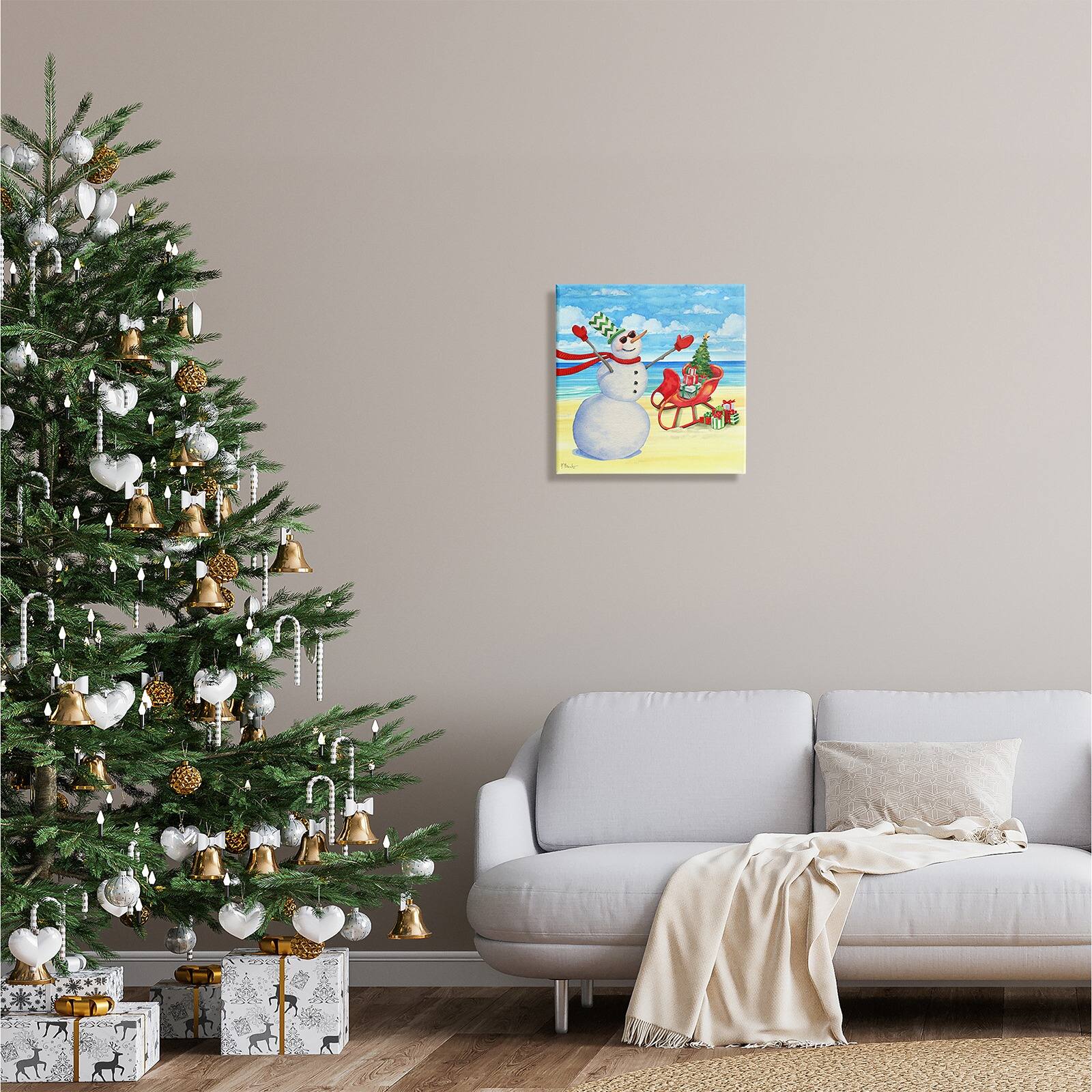 Stupell Industries Snowman on Beach Scene Canvas Wall Art