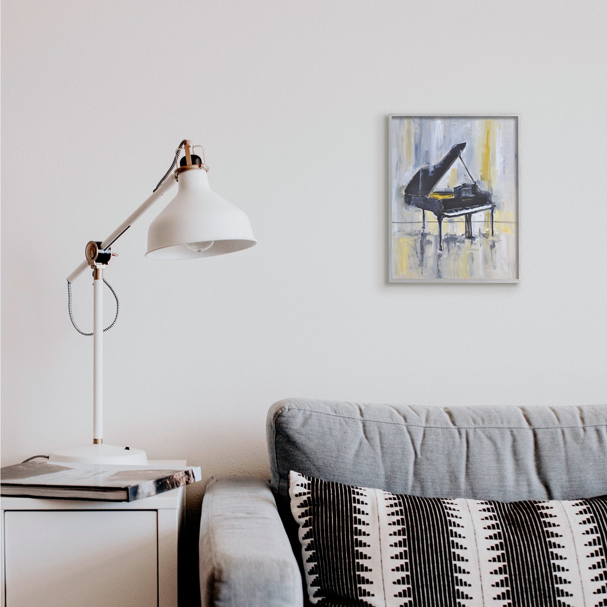 Stupell Industries Distressed Grand Piano Wall Art in Gray Frame