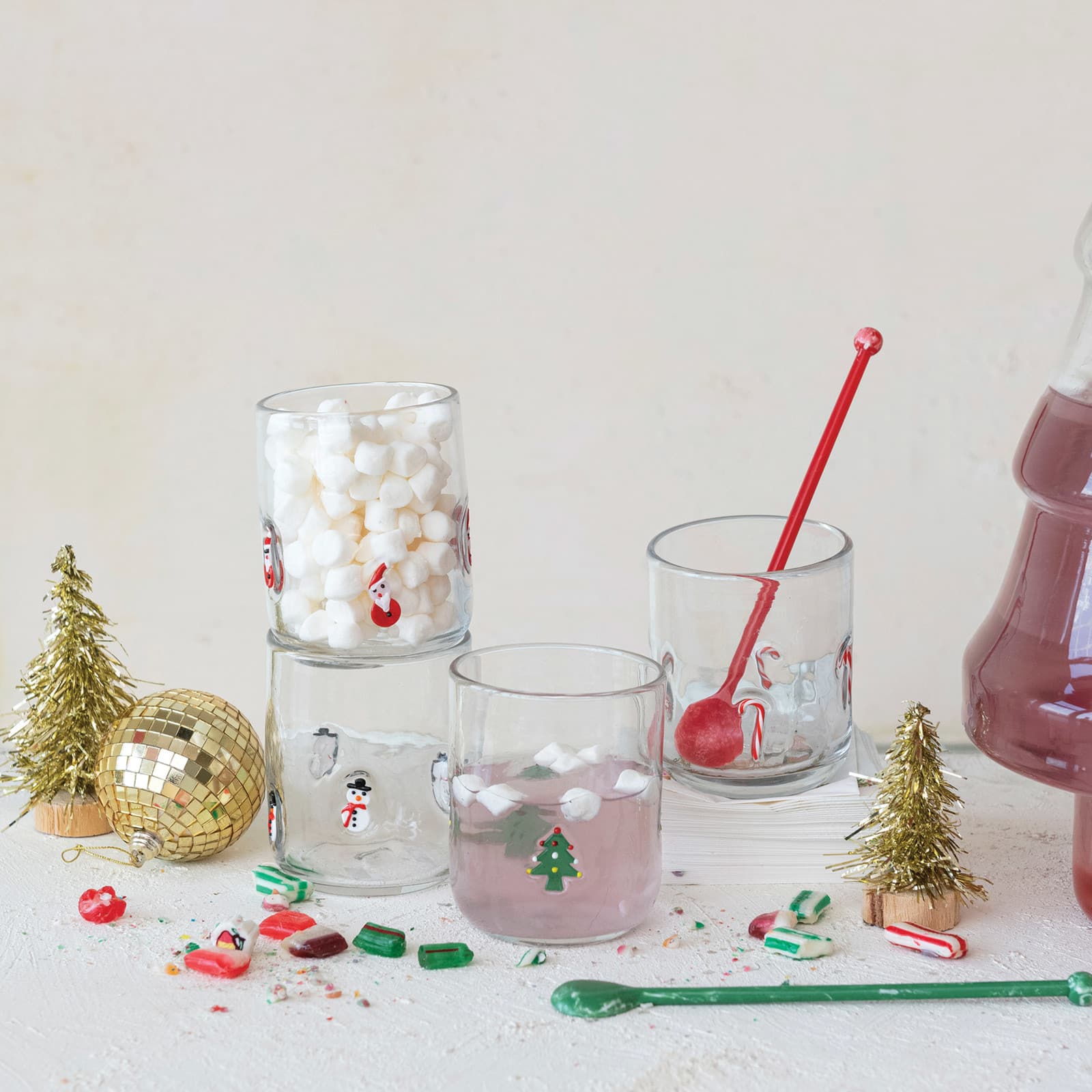 Hello Honey® 4.5" Round Drinking Glass with Holiday Icon Pattern Set