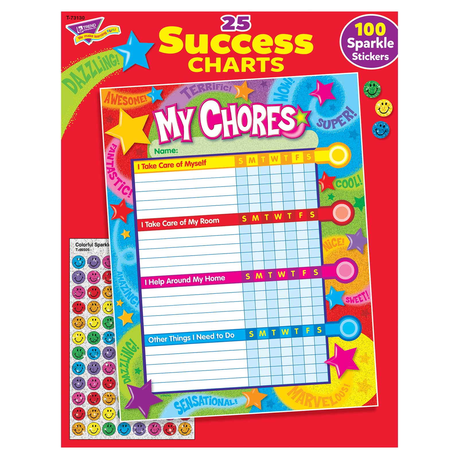Trend Enterprises® Praise Words 'n Stars Chore Charts, 3 Packs of 25 Sheets