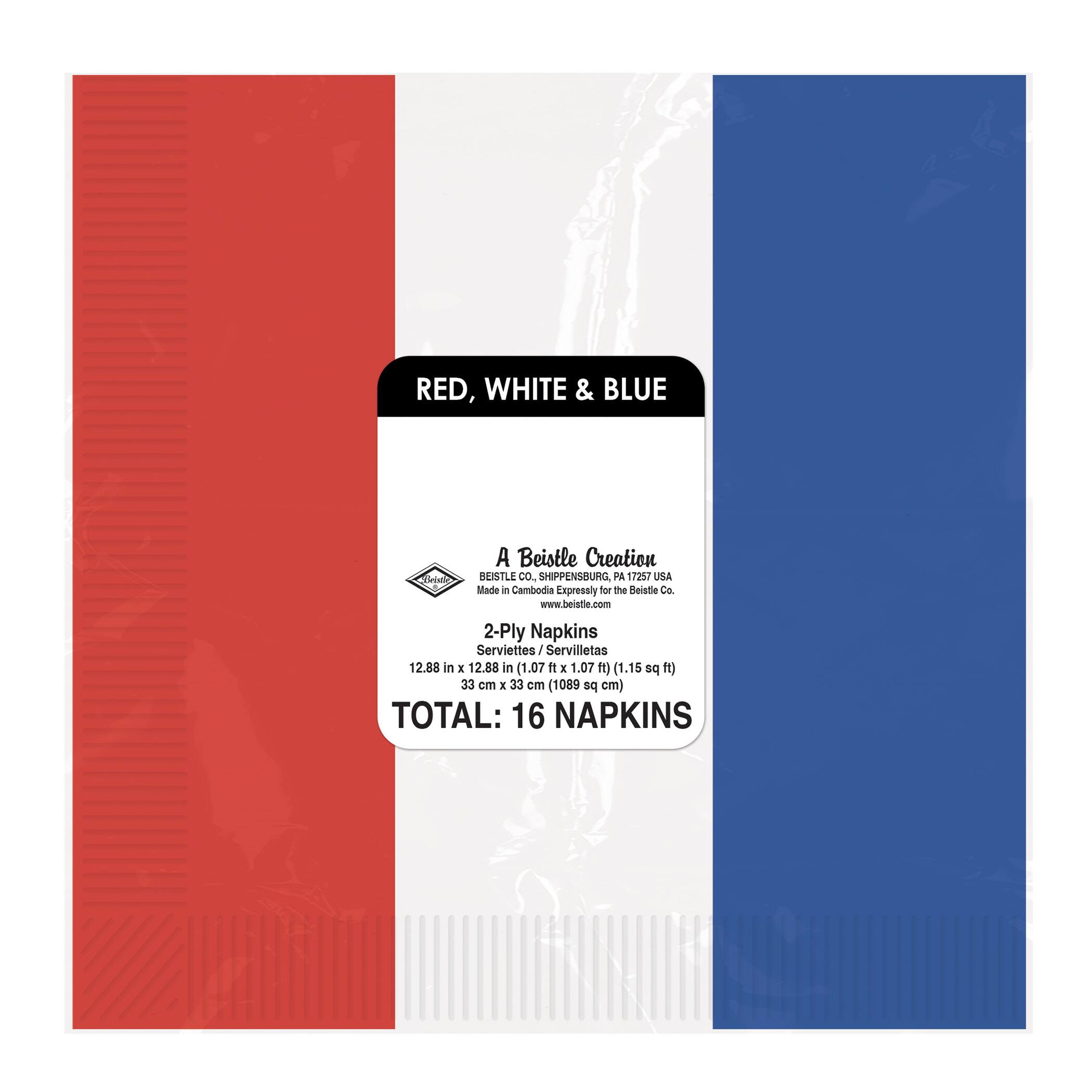 Beistle 6.5" x 6.5" Red, White & Blue Luncheon Napkins, 2 Packs of 16