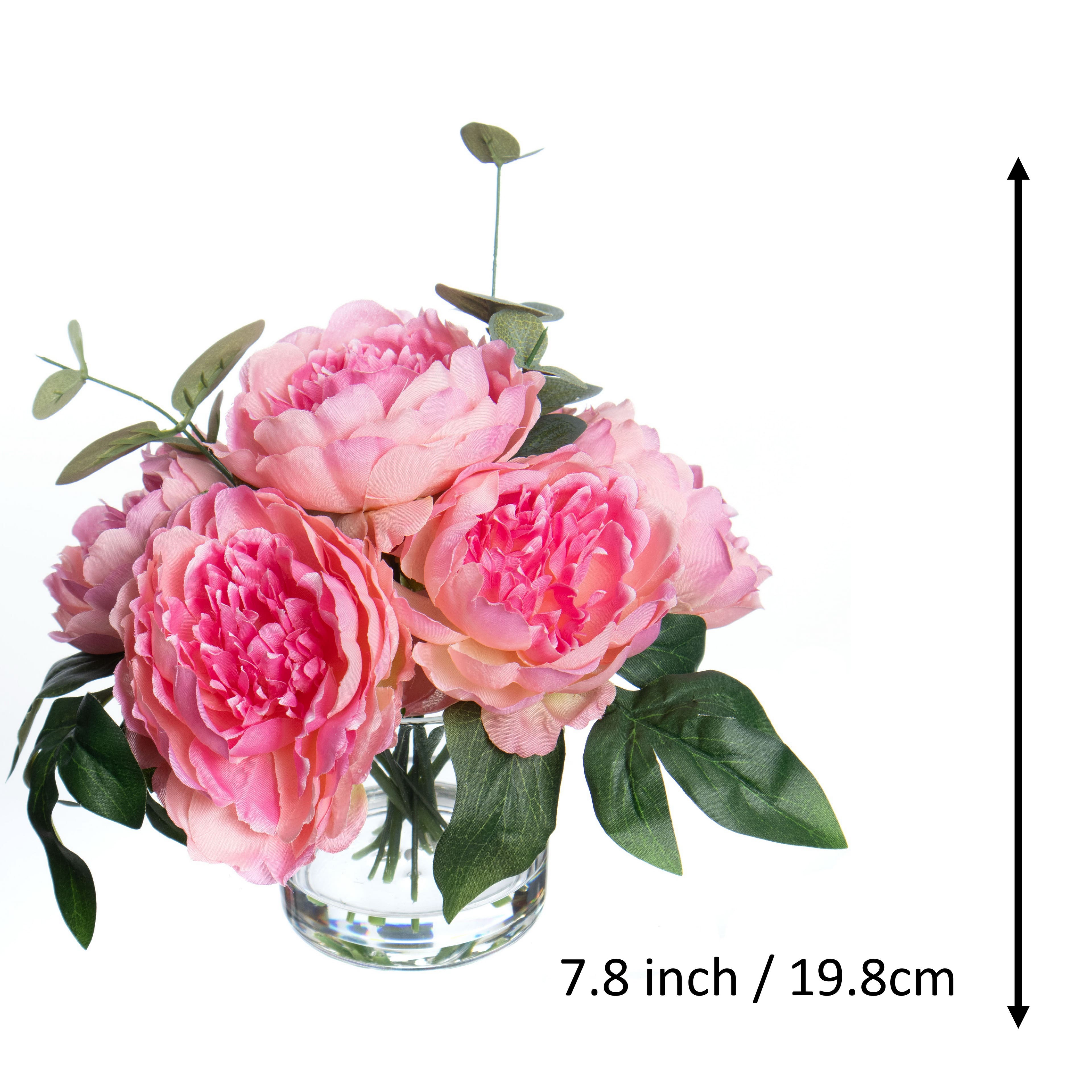 7.75" Pink Peony & Eucalyptus in Clear Glass Vase by Ashland®