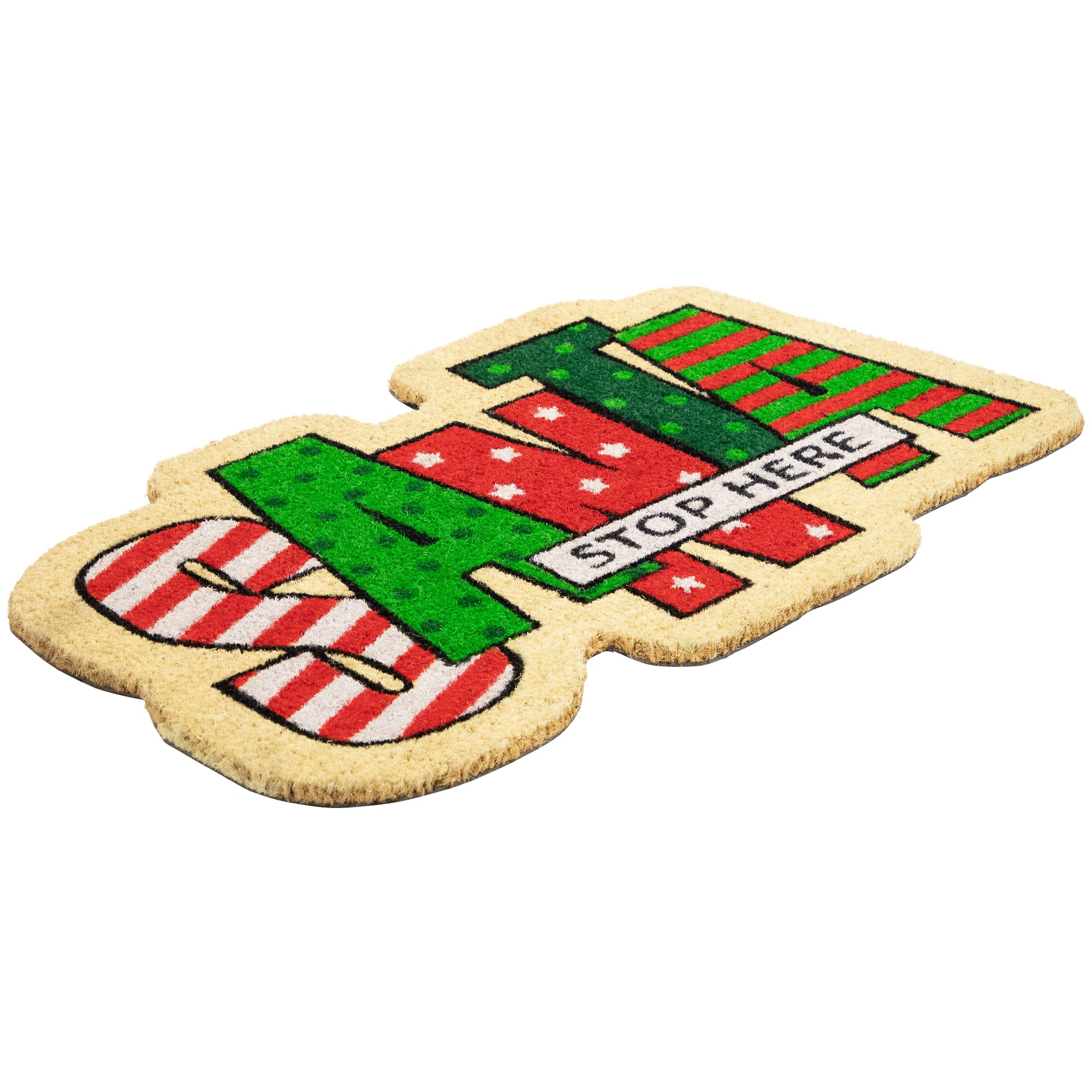 Red and Green "Santa Stop Here" Outdoor Christmas Doormat 18" x 30"