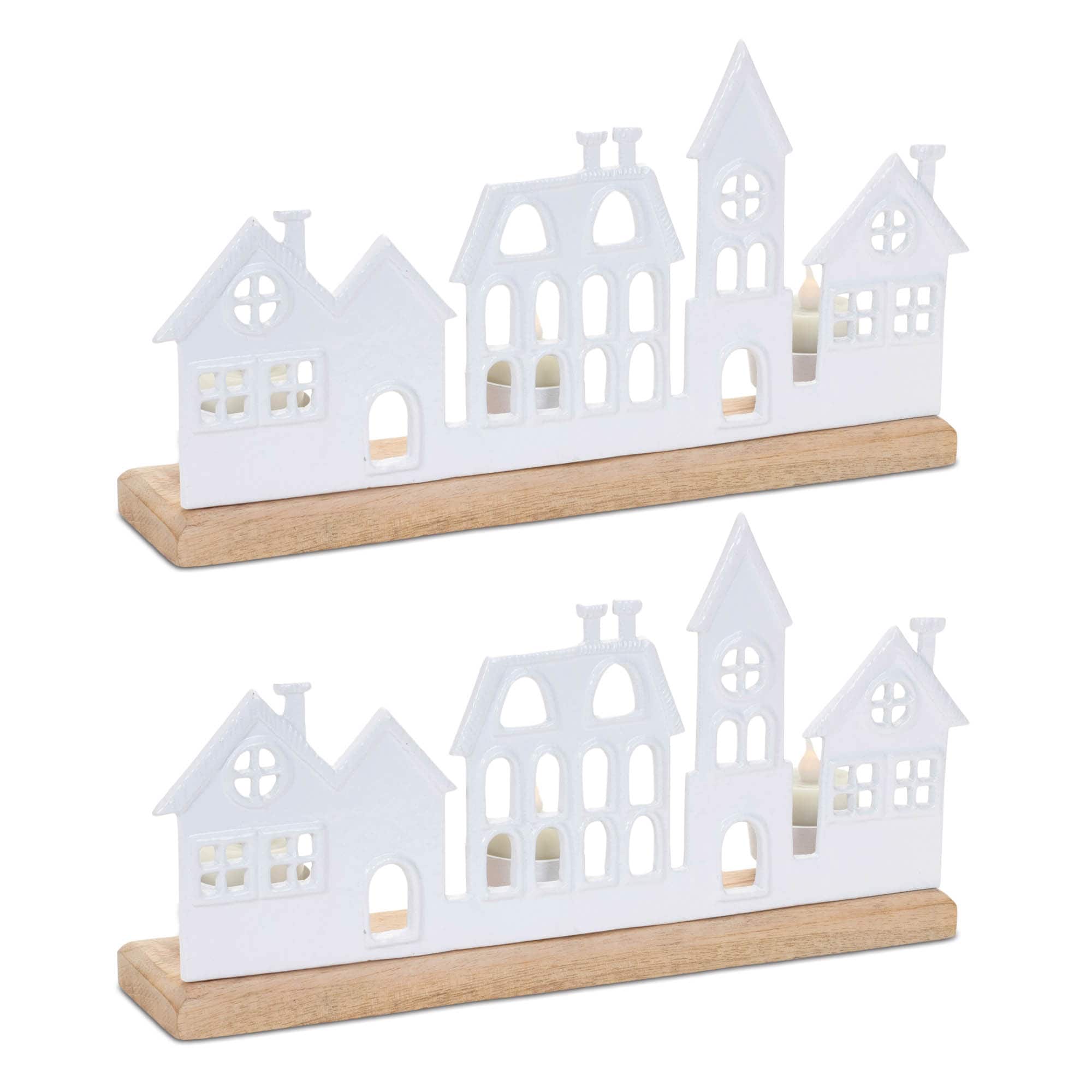 12" Metal Village Tealight Candle Holders, 2ct.