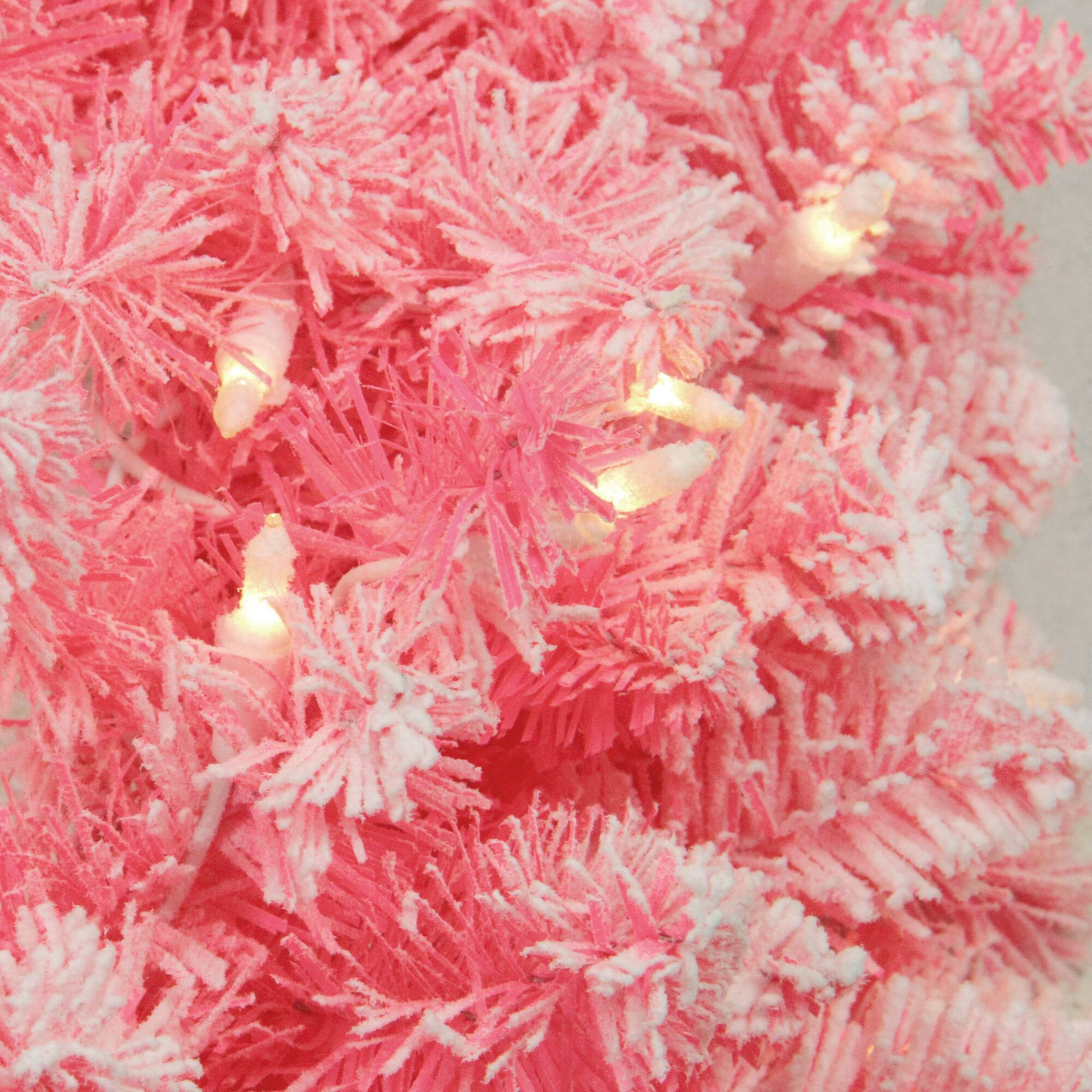 4ft. Pre-Lit Flocked Pink Pine Artificial Christmas Tree, Clear Lights