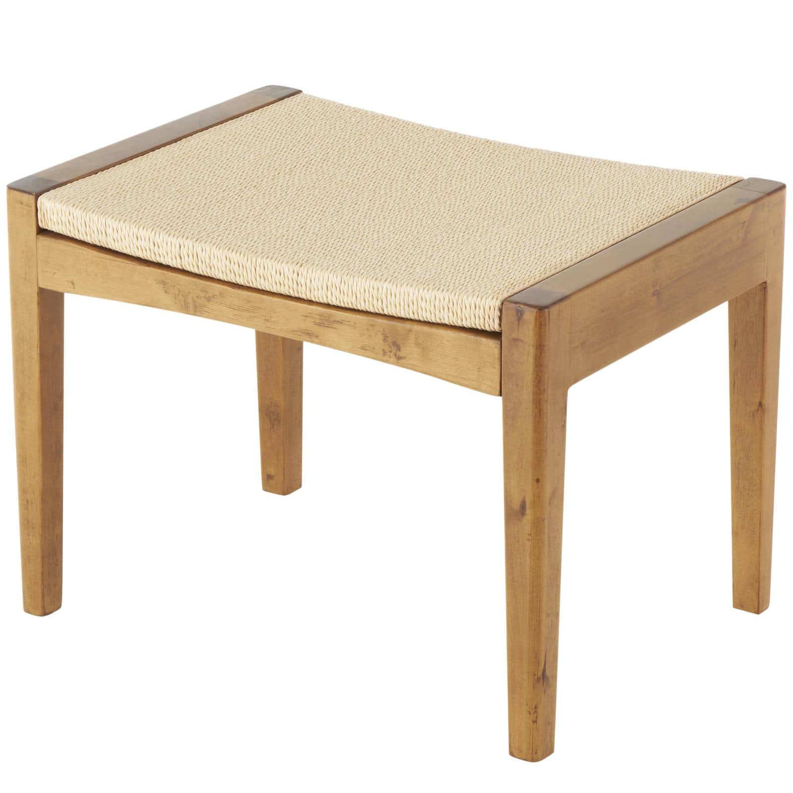 22" Brown Traditional Living Room Stool with Rope Wrapped Seat