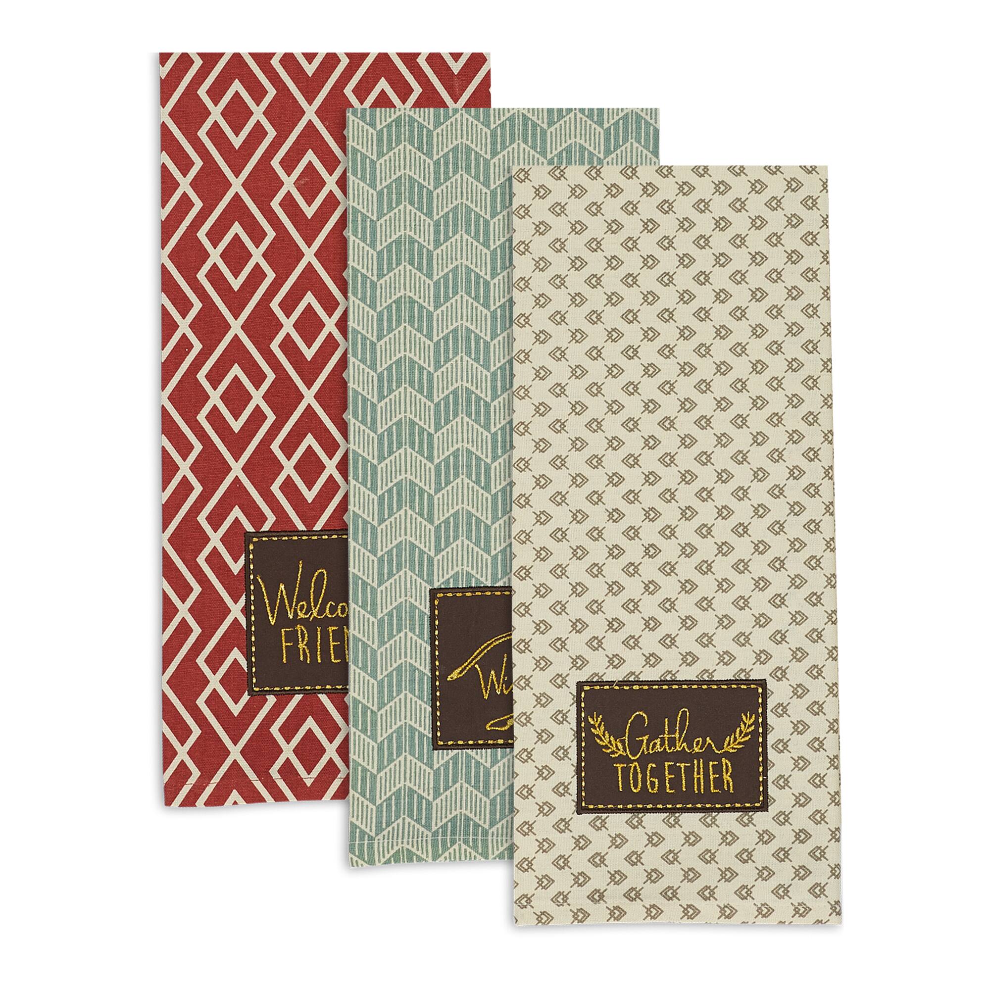 DII® Assorted Rustic Fall Embellished Dishtowel Set