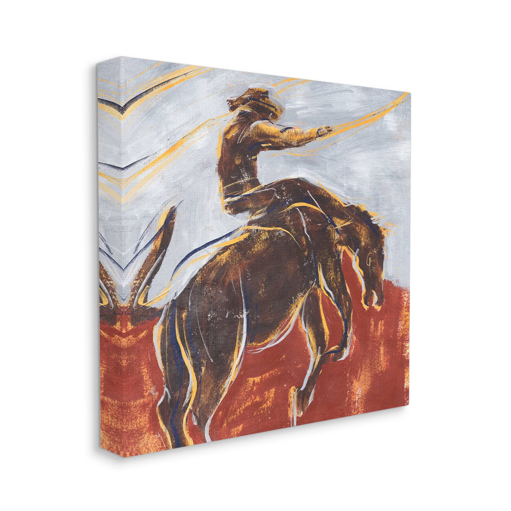 Stupell Industries Western Cowboy Lasso Horse Buck Red Blue Canvas Wall Art in Brown | 36" x 36" | Michaels&reg;