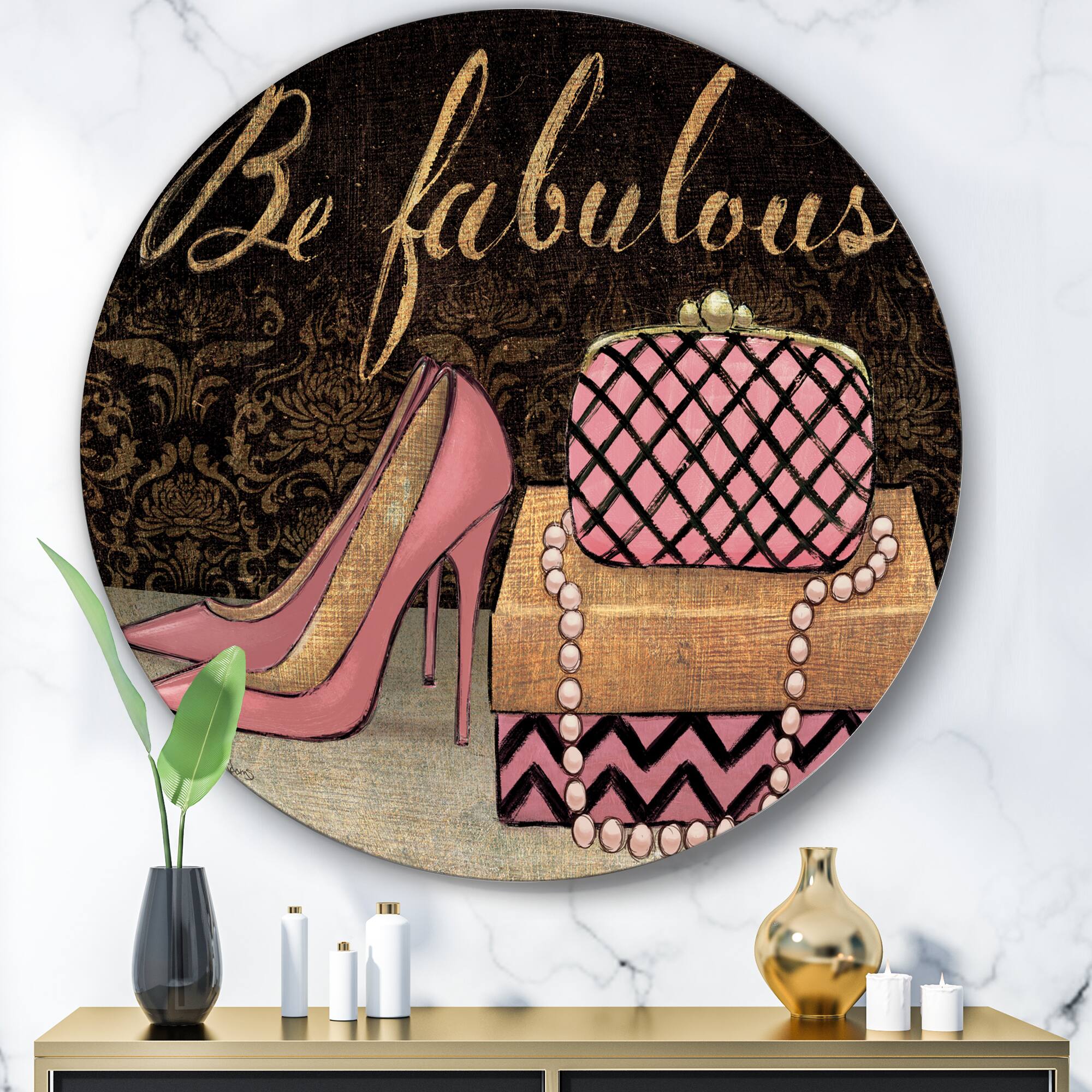 Designart - Gold Fabulous Life Style III - Glam Metal Circle Wall Art