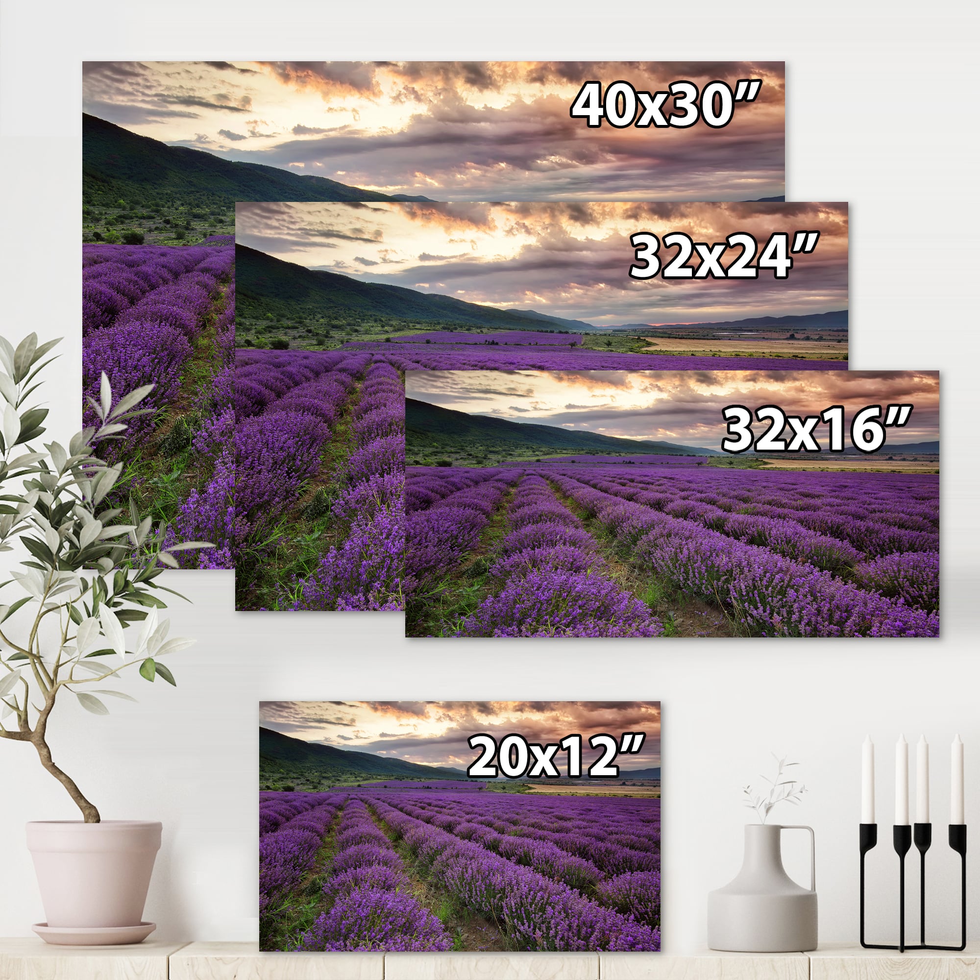 Designart - Lavender Field At Dawn I - Farmhouse Canvas Wall Art Print