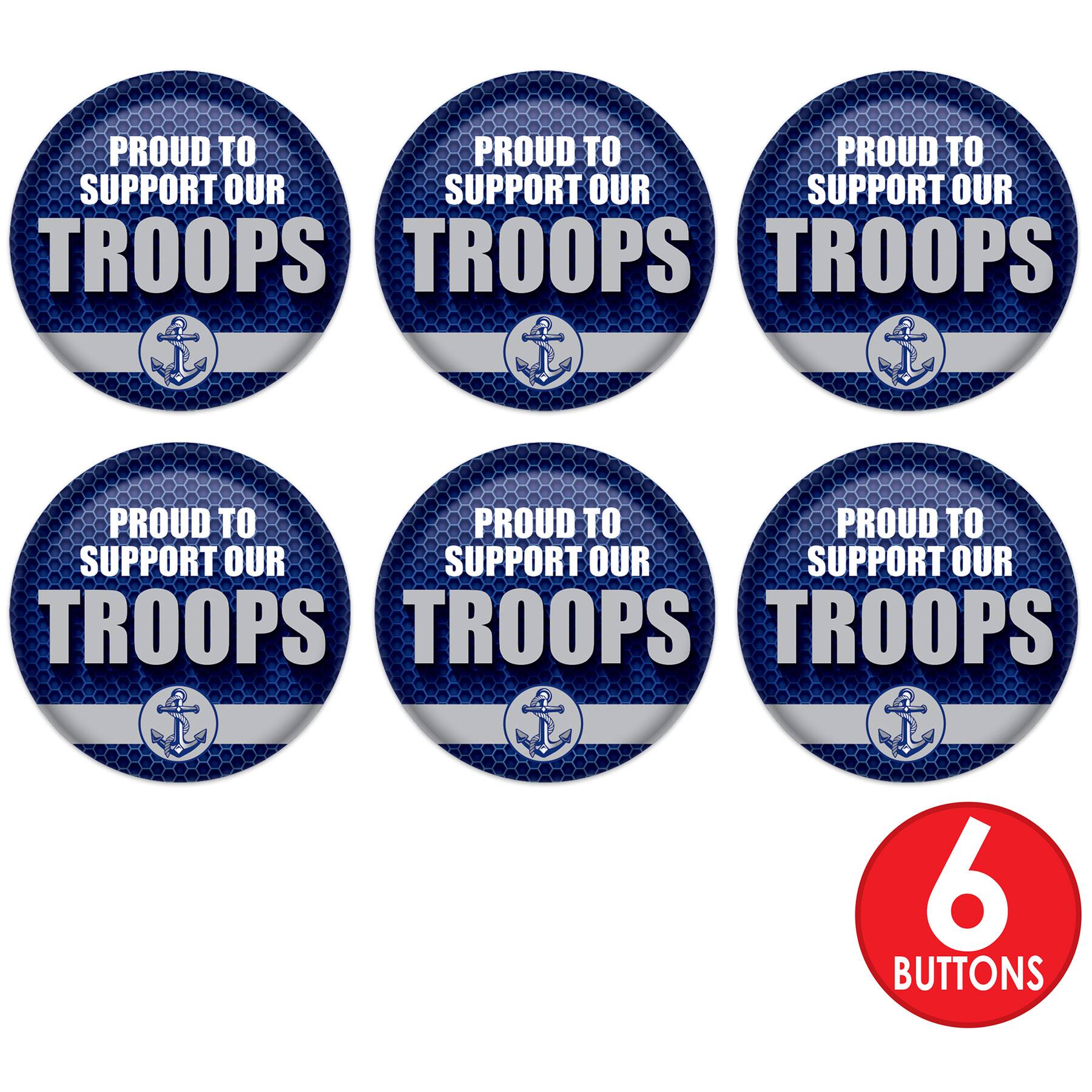 Beistle 2" Blue Proud To Support Our Troops Buttons, 6ct.