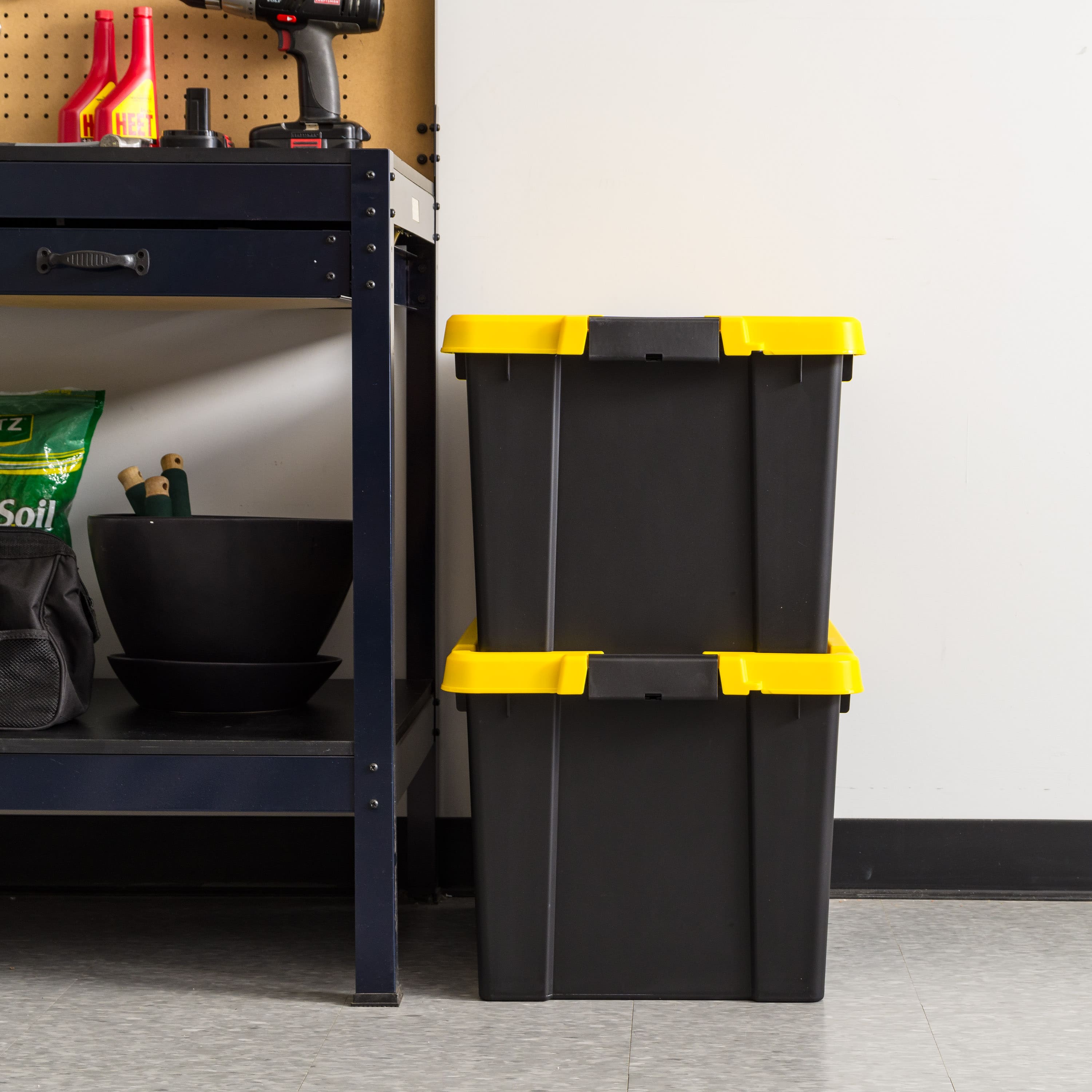 IRIS® 78.5qt. Black Store-It-All Utility Totes with Yellow Buckle Lids, 2ct.