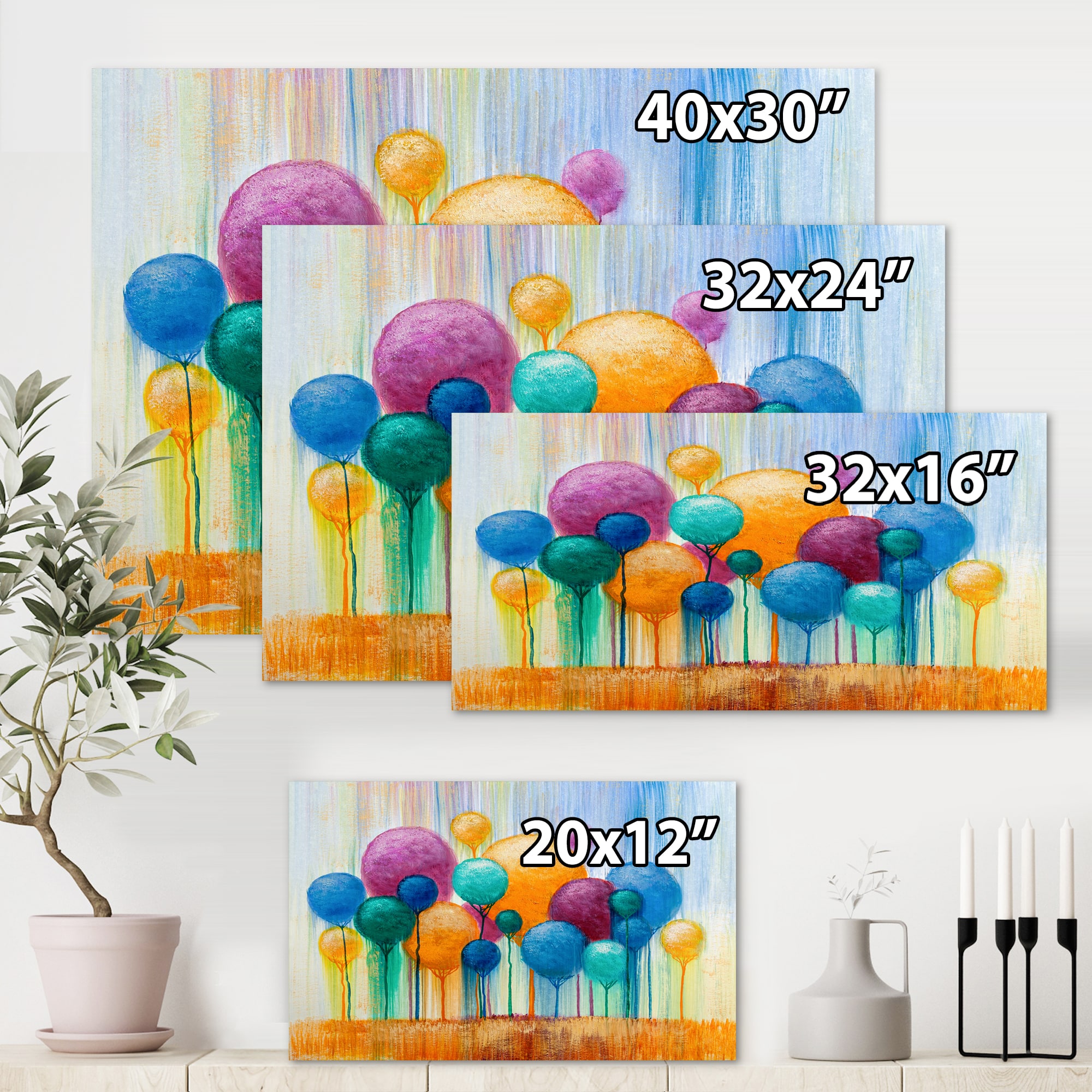 Designart - Colourful Ornamental Trees IV - Modern Canvas Wall Art Print