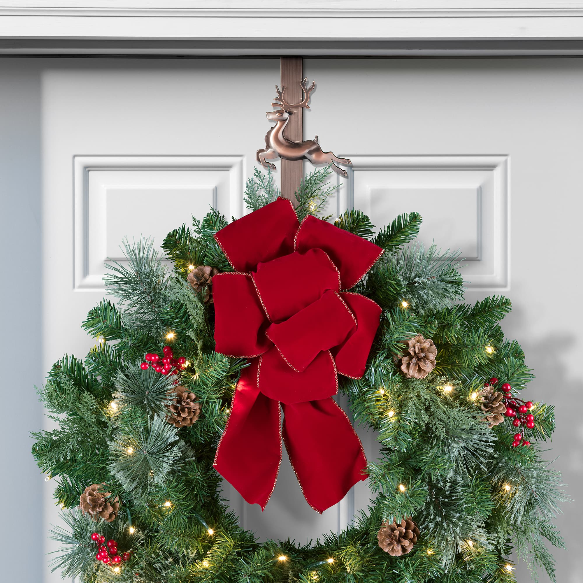 Haute Decor Antique Brass Reindeer Adjustable Wreath Hanger