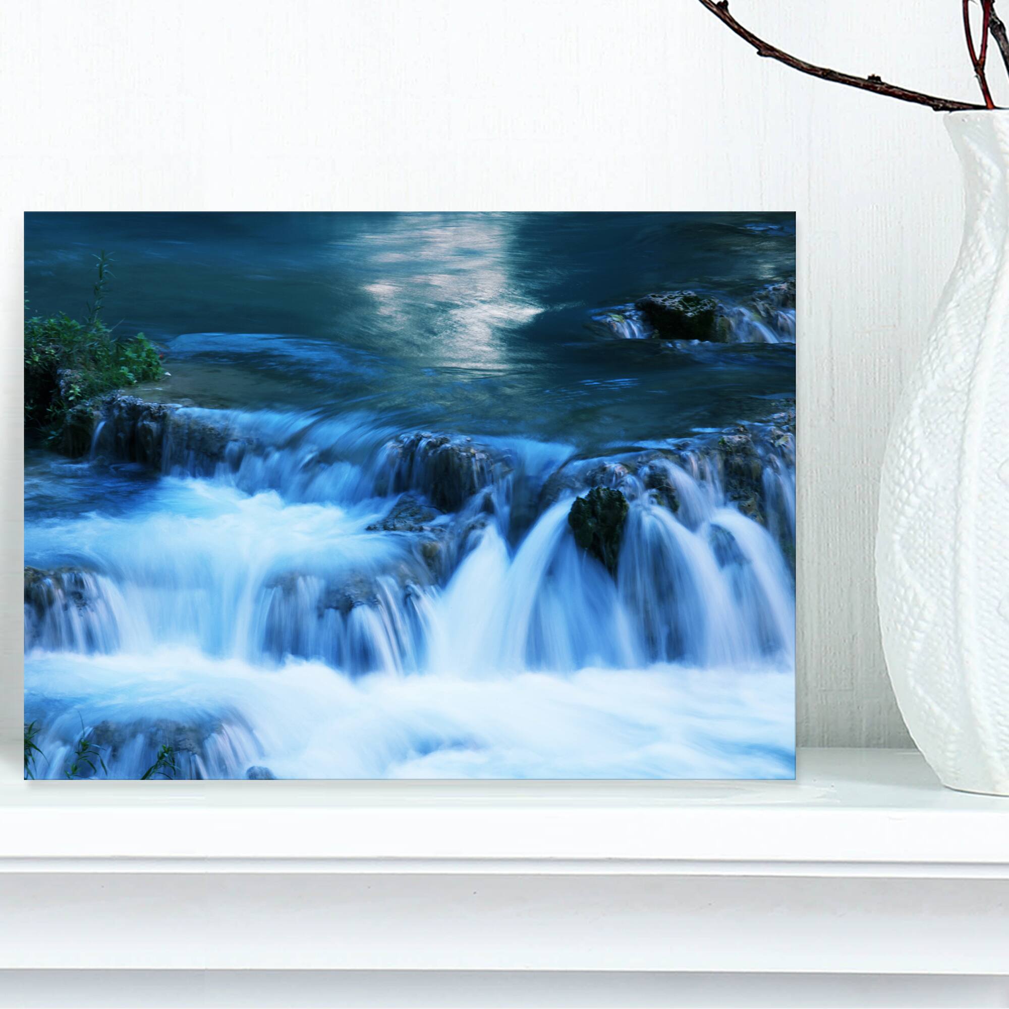 Designart - Beautiful Small Blue Waterfalls - Landscape Wall Art on Canvas