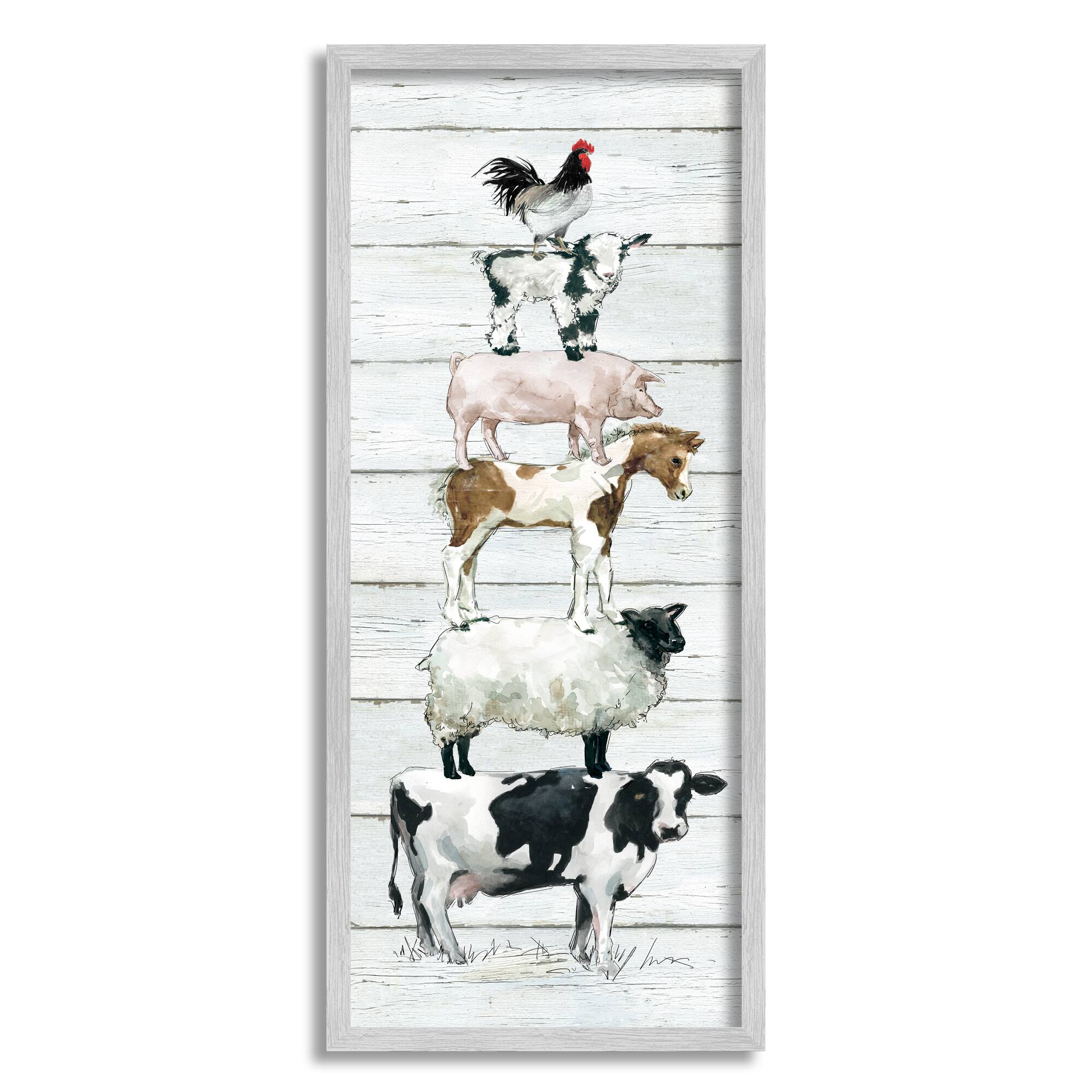 Stupell Industries Country Farm Animal Stack Cow Sheep Pig Rooster Framed Wall Art