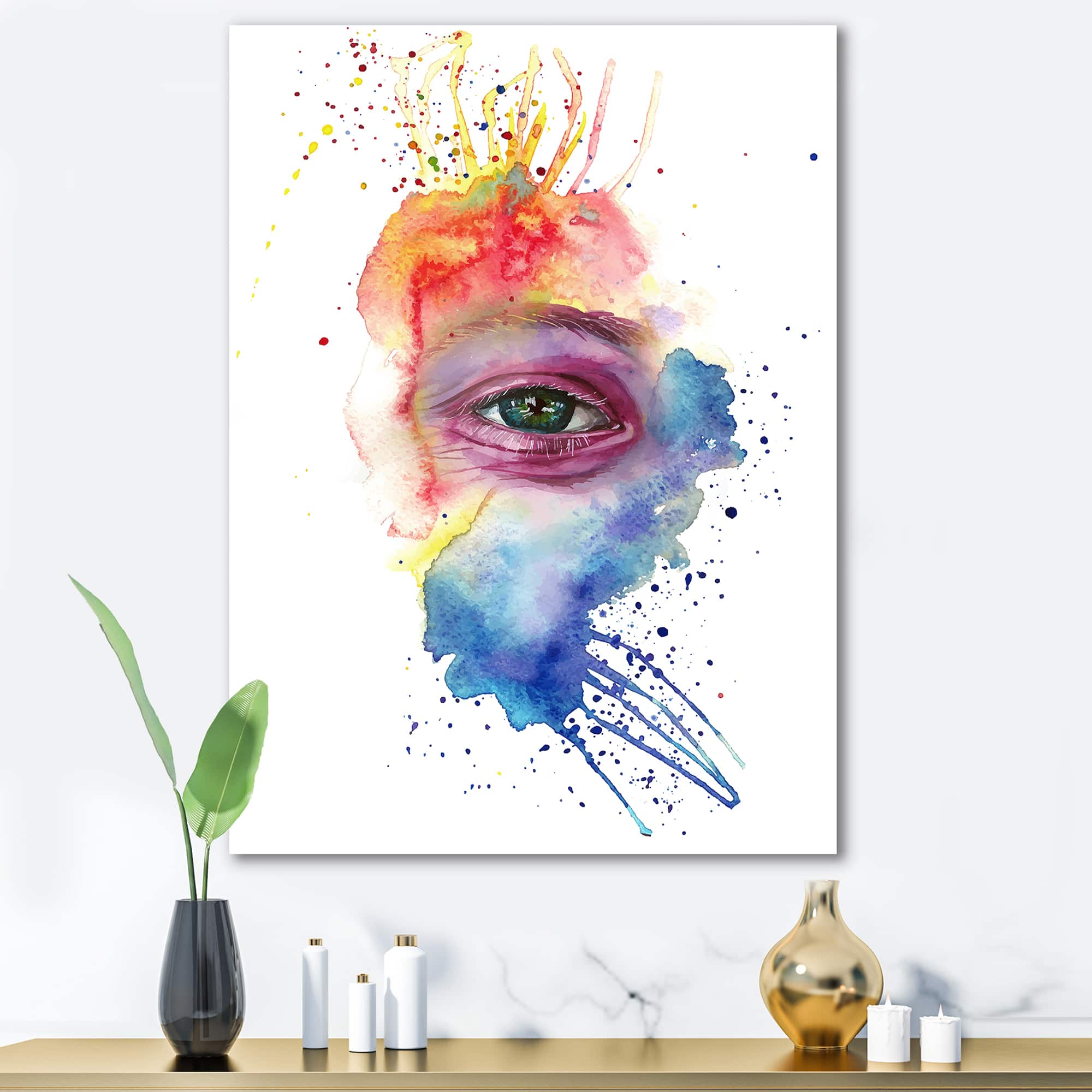 Designart - Detail of Eye In Multi-Colored Face Portrait - Bohemian & Eclectic Canvas Wall Art Print