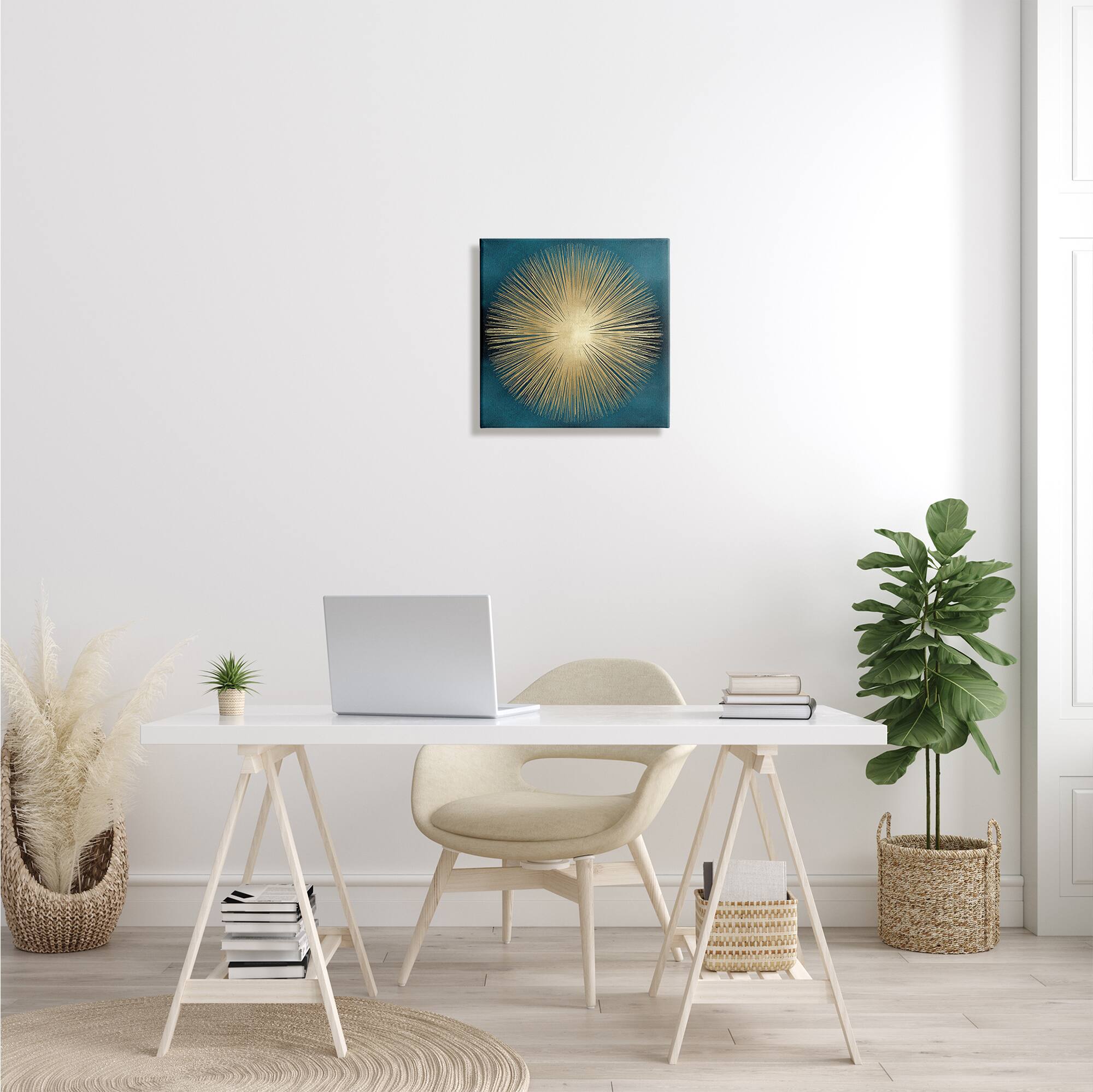 Stupell Industries Abstract Deco Sunburst Shape Dark Blue Wall Art