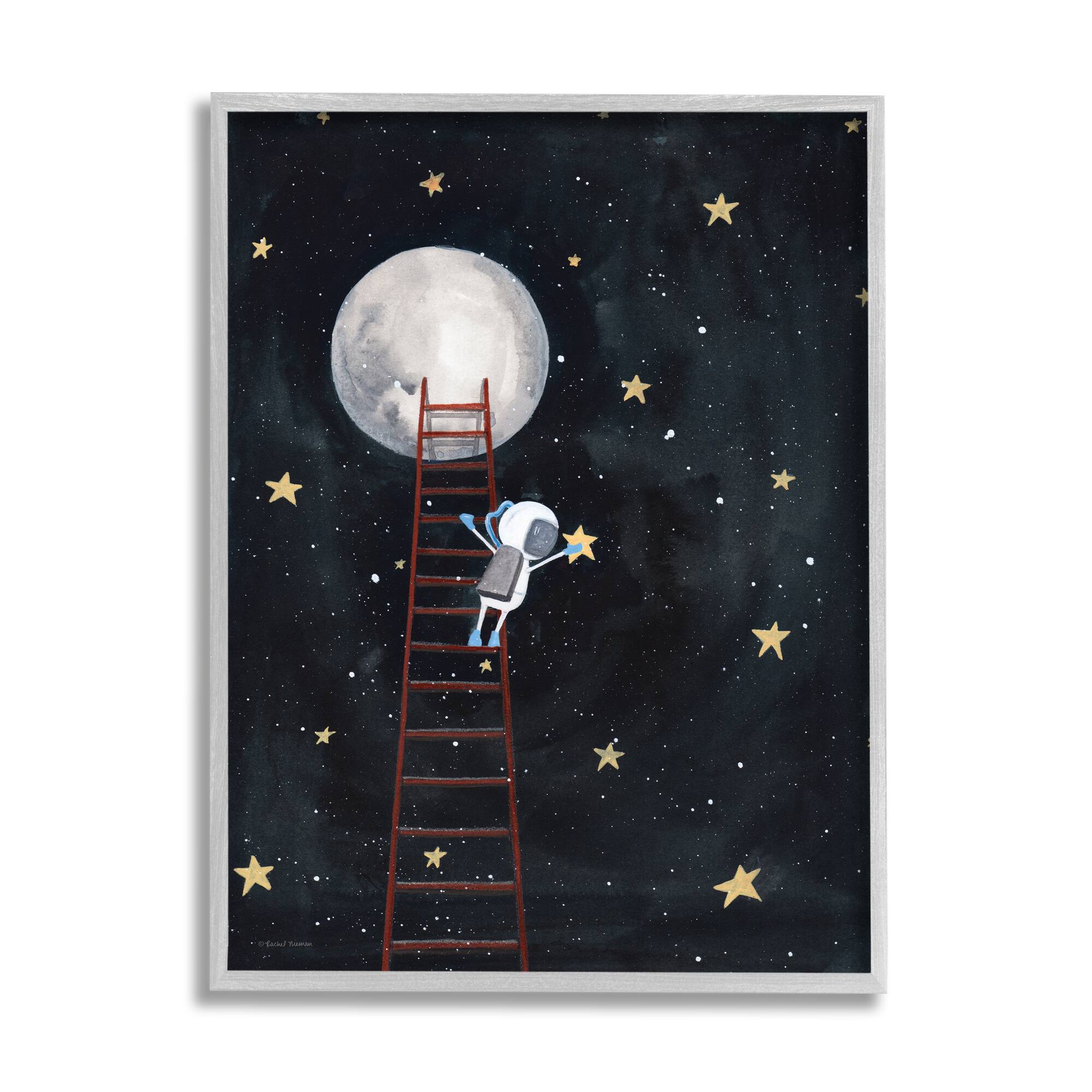 Stupell Industries Astronaut Hanging Stars Outer Space Ladder to Moon Framed Wall Art in Gray | 11" x 14" | Michaels®