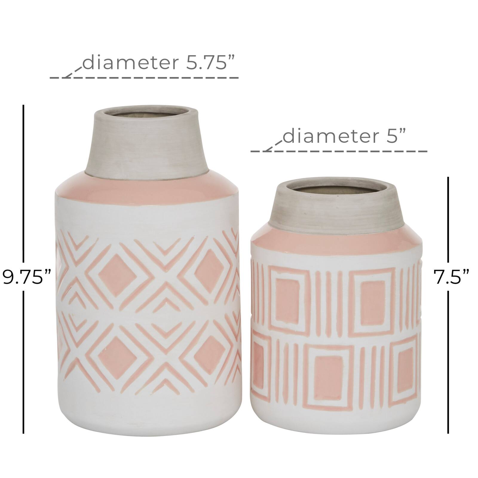 Set of 2 White Stoneware Farmhouse Vase, 7.5", 9.75"