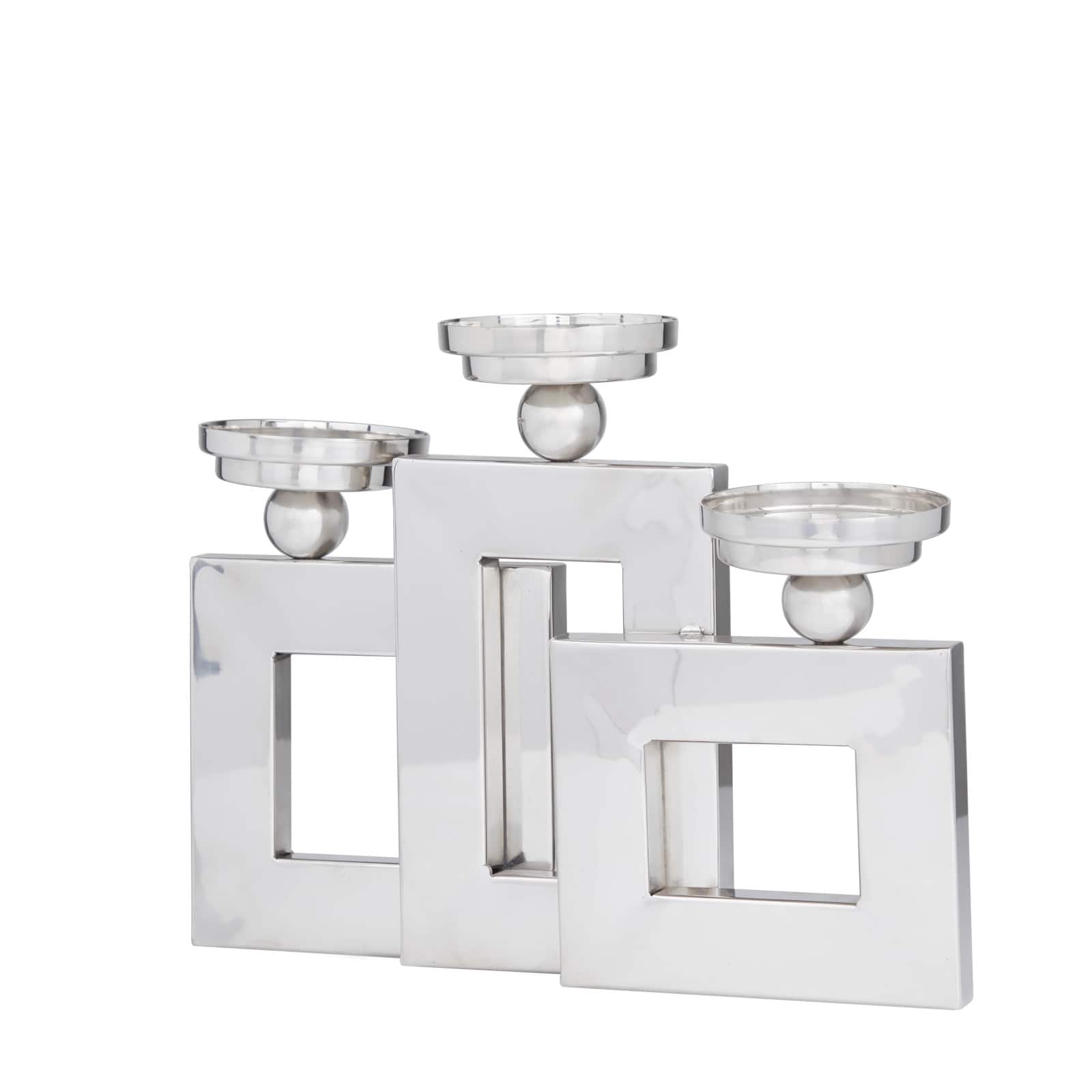 Silver Stainless Steel Modern Candle Holder, 11" x 14" x 6"