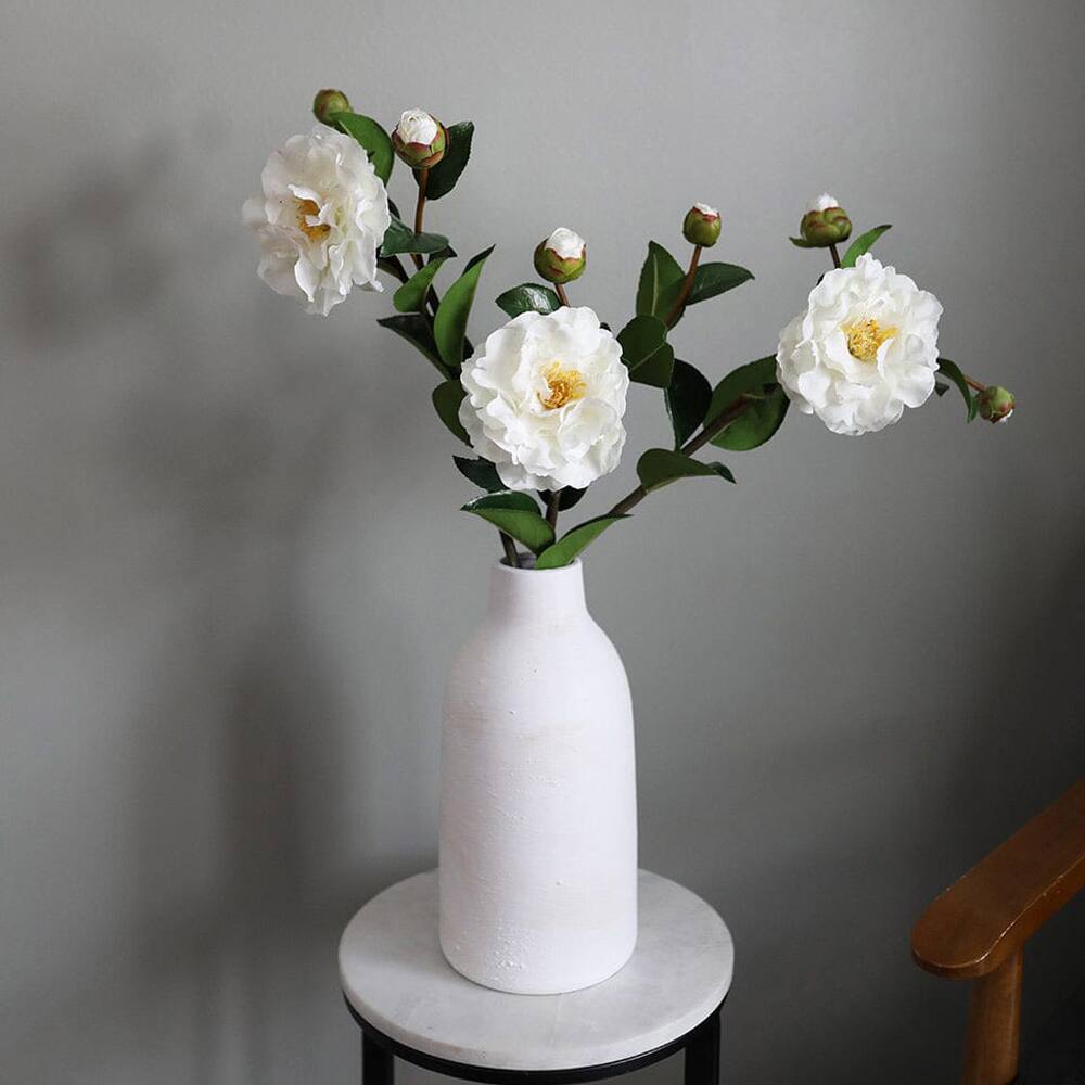 Prestige Botanicals 28.5" Artificial Real Touch White Camellia Stem