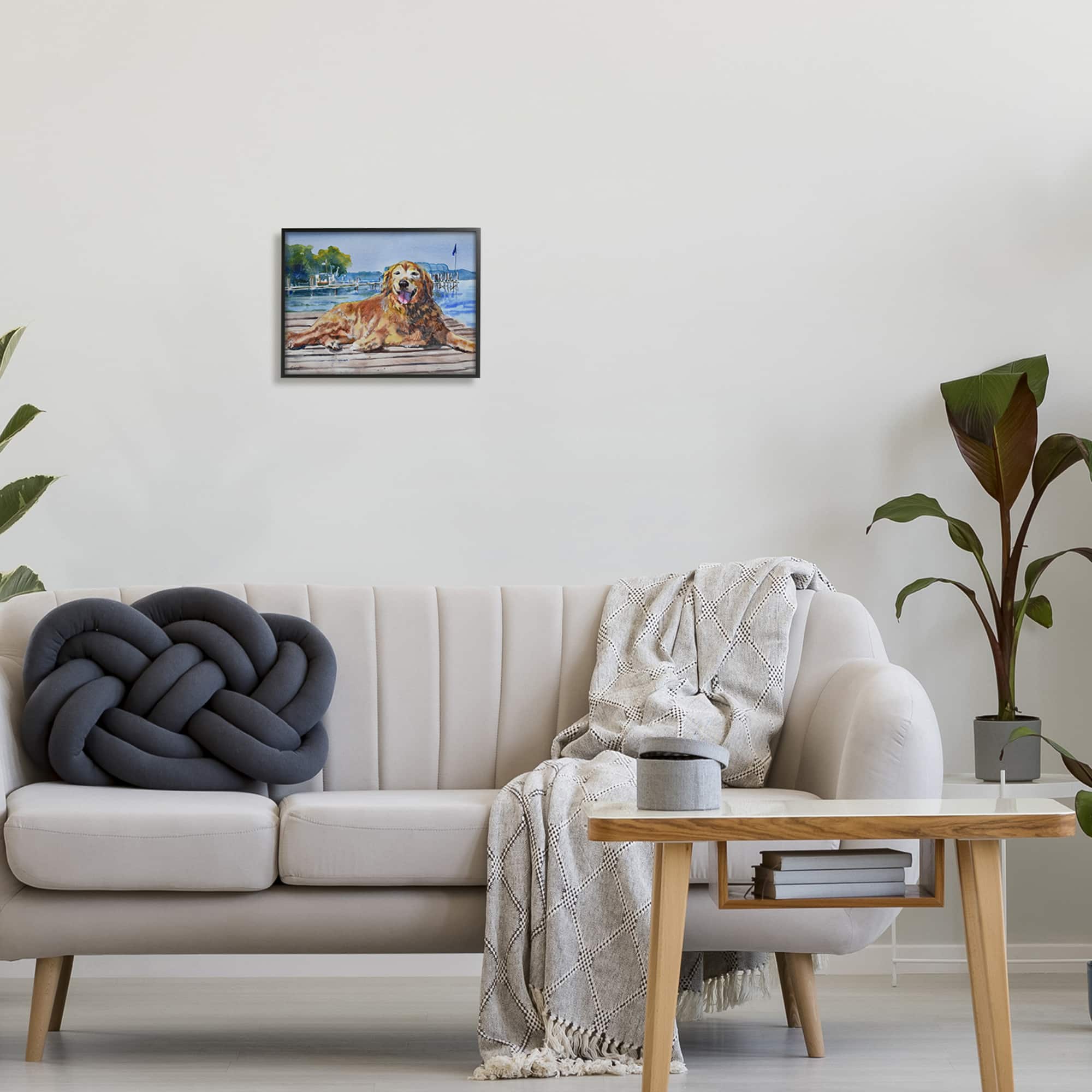 Stupell Industries Coastal Golden Retriever Relaxing Dock Framed Giclee Art