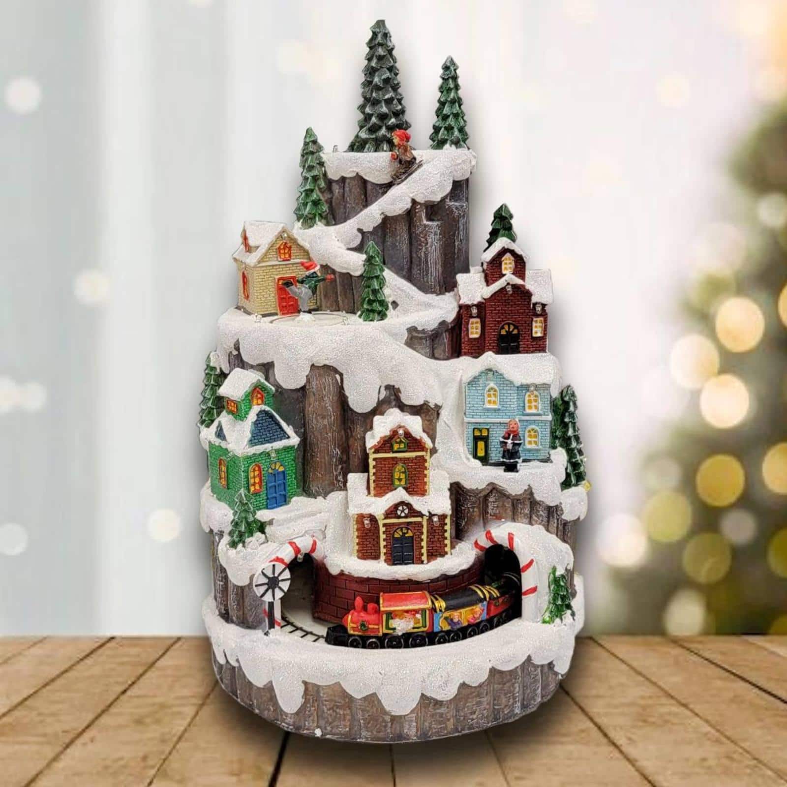 20" Christmas Village with Snowy Mountain Decoration