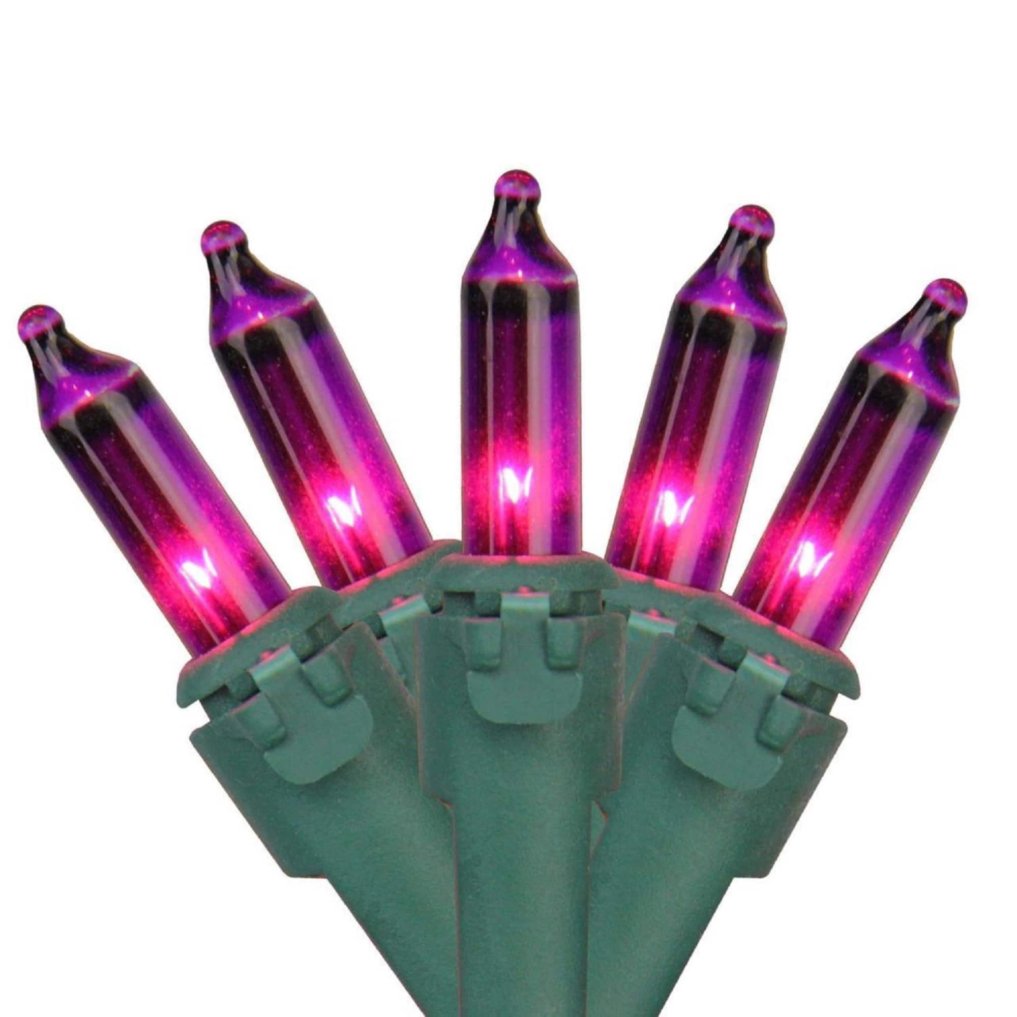 150ct. Pinkish Purple 8 Function Mini Christmas String Lights with Green Wire