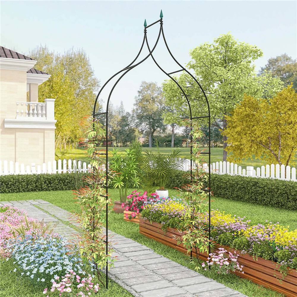 Costway 4.1ft. x 1.3ft. x 9.5ft. Garden Arbor with Multiple Side Crossbars Powder-Coated Metal Tubes