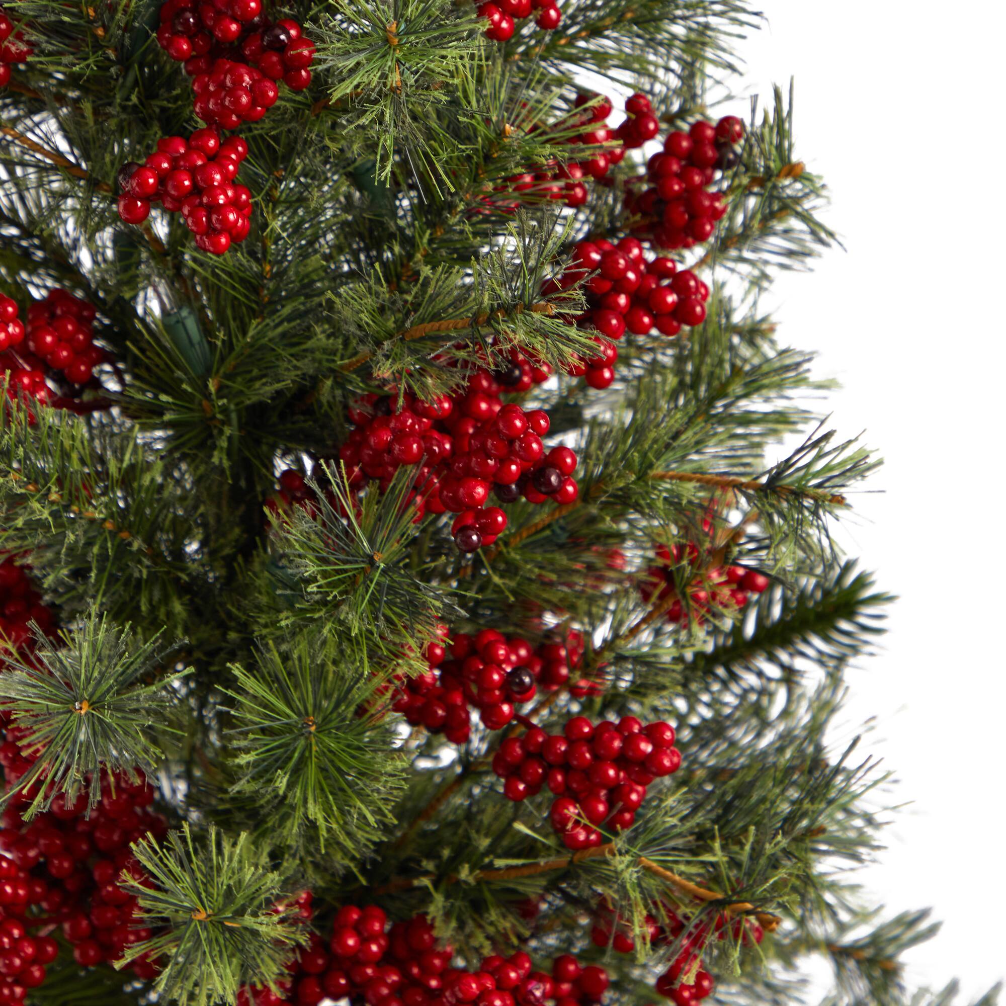 3ft. Pre-Lit Pine Artificial Christmas Tree with Berries and Burlap Base, Warm White Lights