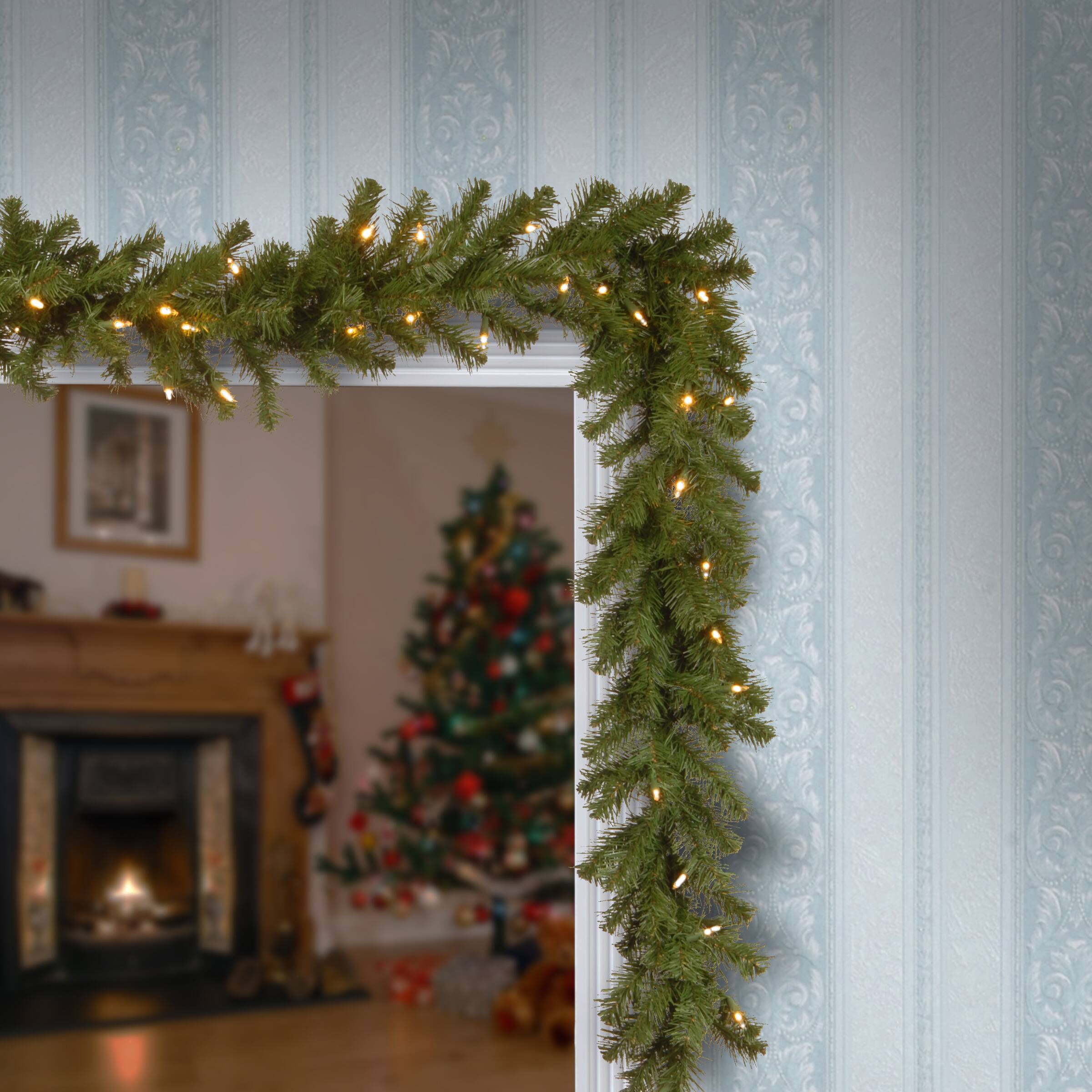 9' x 10" Pre-lit North Valley® Spruce Artificial Christmas Garland with 50 Battery Operated Dual LED Lights