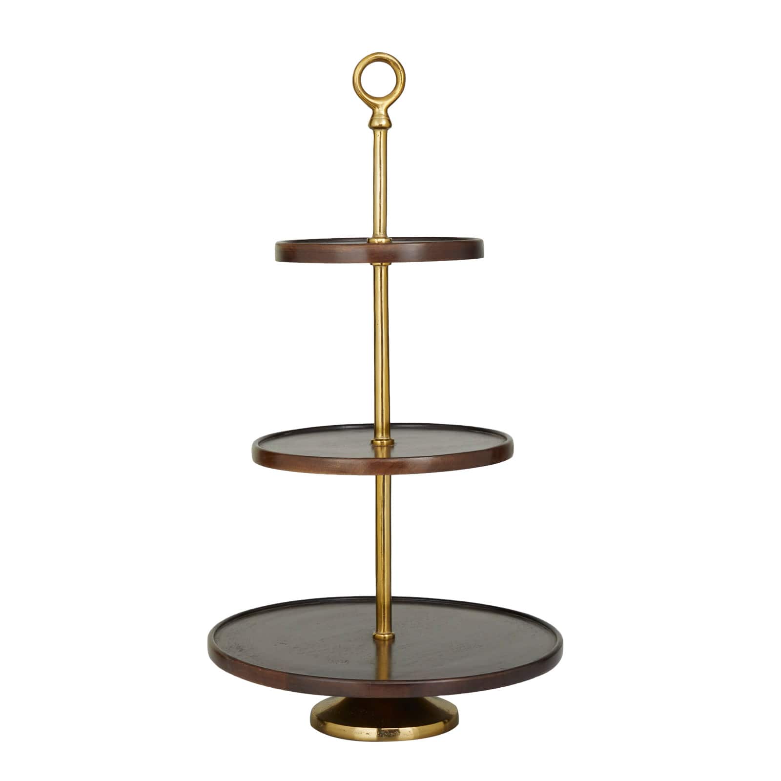 Dark Brown Mango Wood Coastal Tiered Server, 15" x 14" x 26"