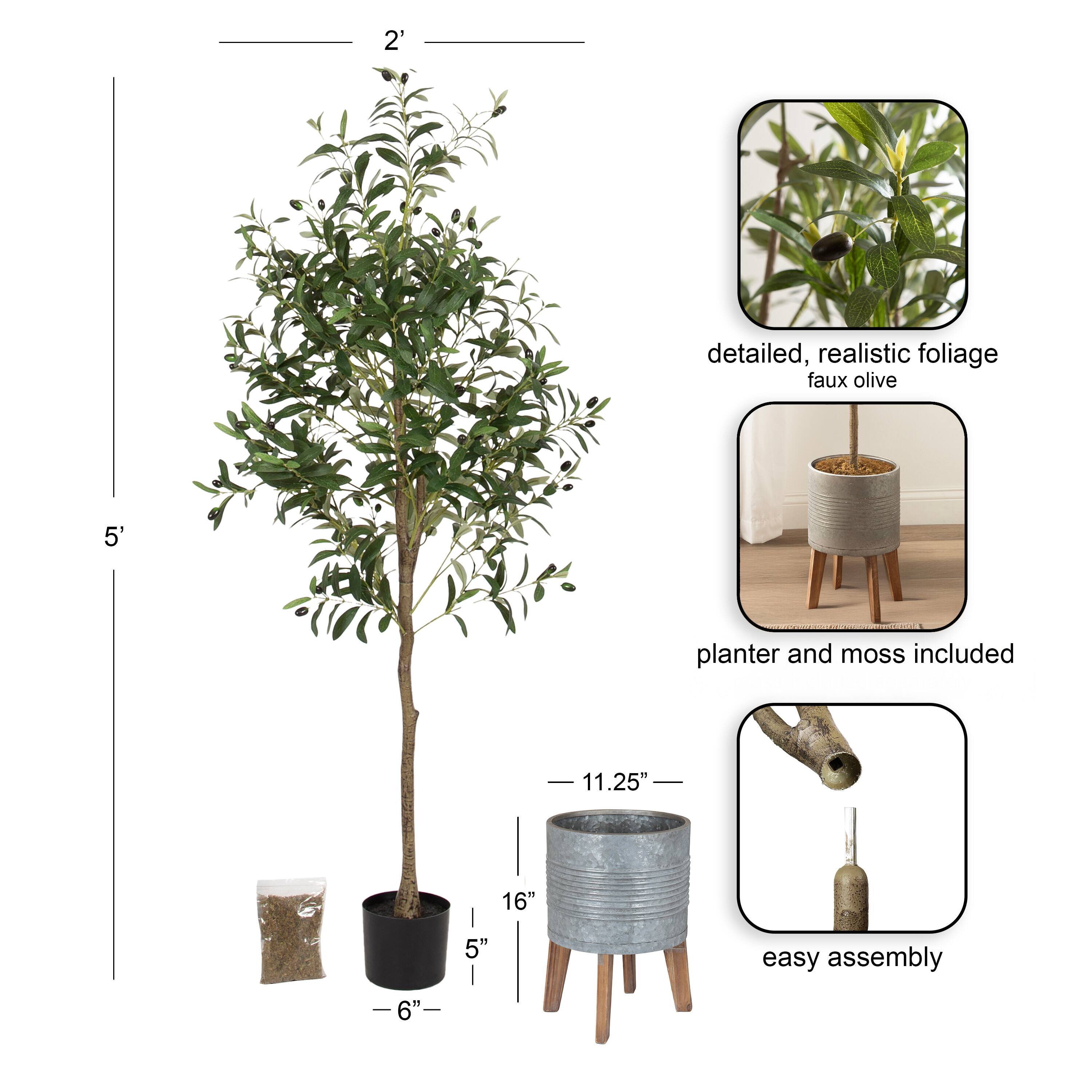 Kate and Laurel 5ft. Green Oliveira Faux Olive Tree with Gray Planter