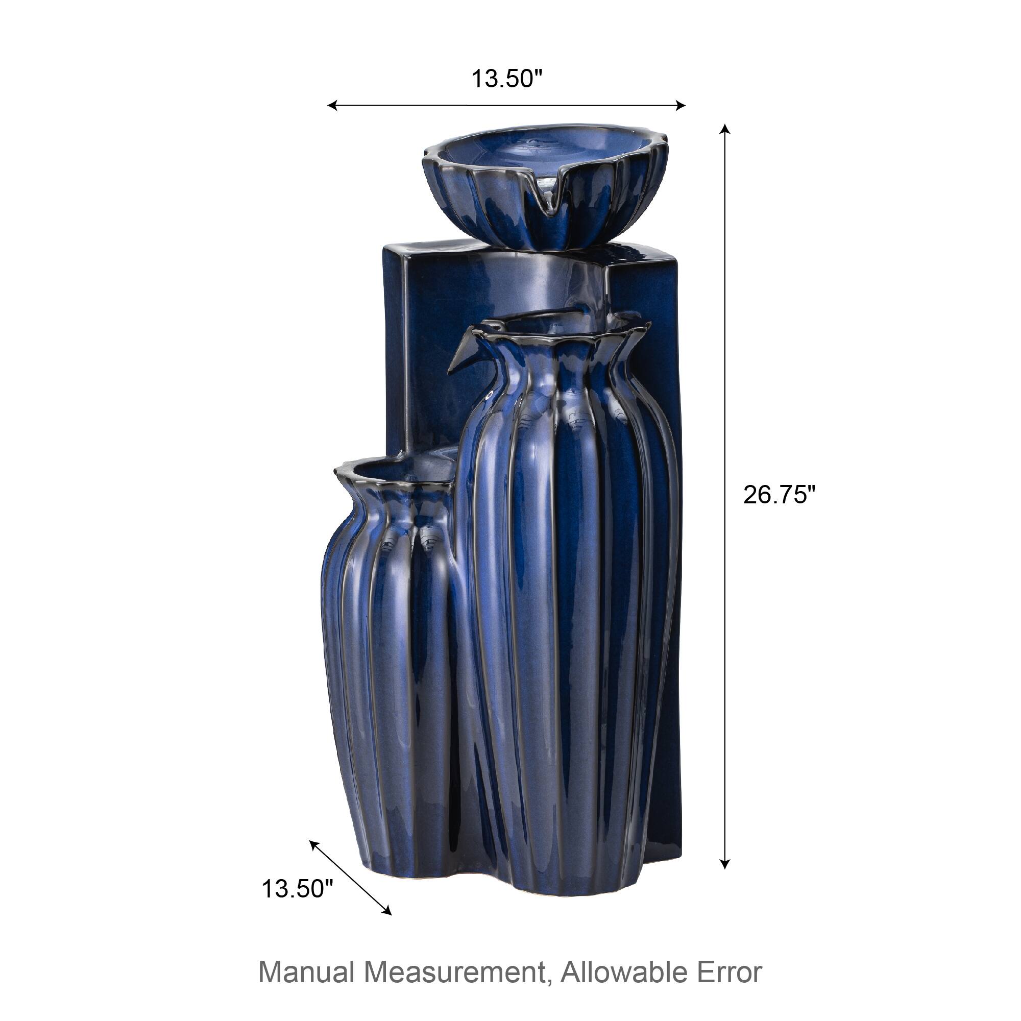 Glitzhome® 26.75" 3-Tier LED Fluted Textured Ceramic Outdoor Floor Fountain