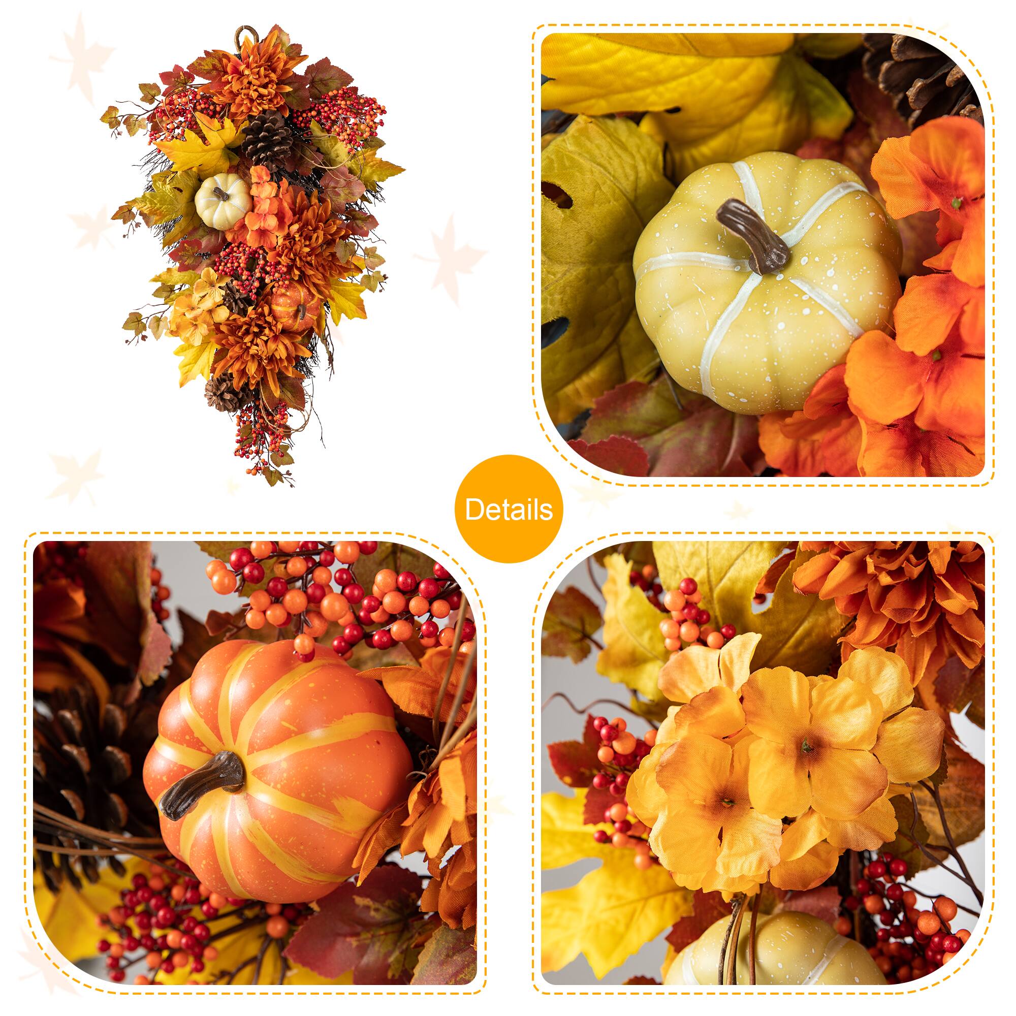 Glitzhome® 27" Fall Dahlia, Pumpkin, Leaf & Berry Swag
