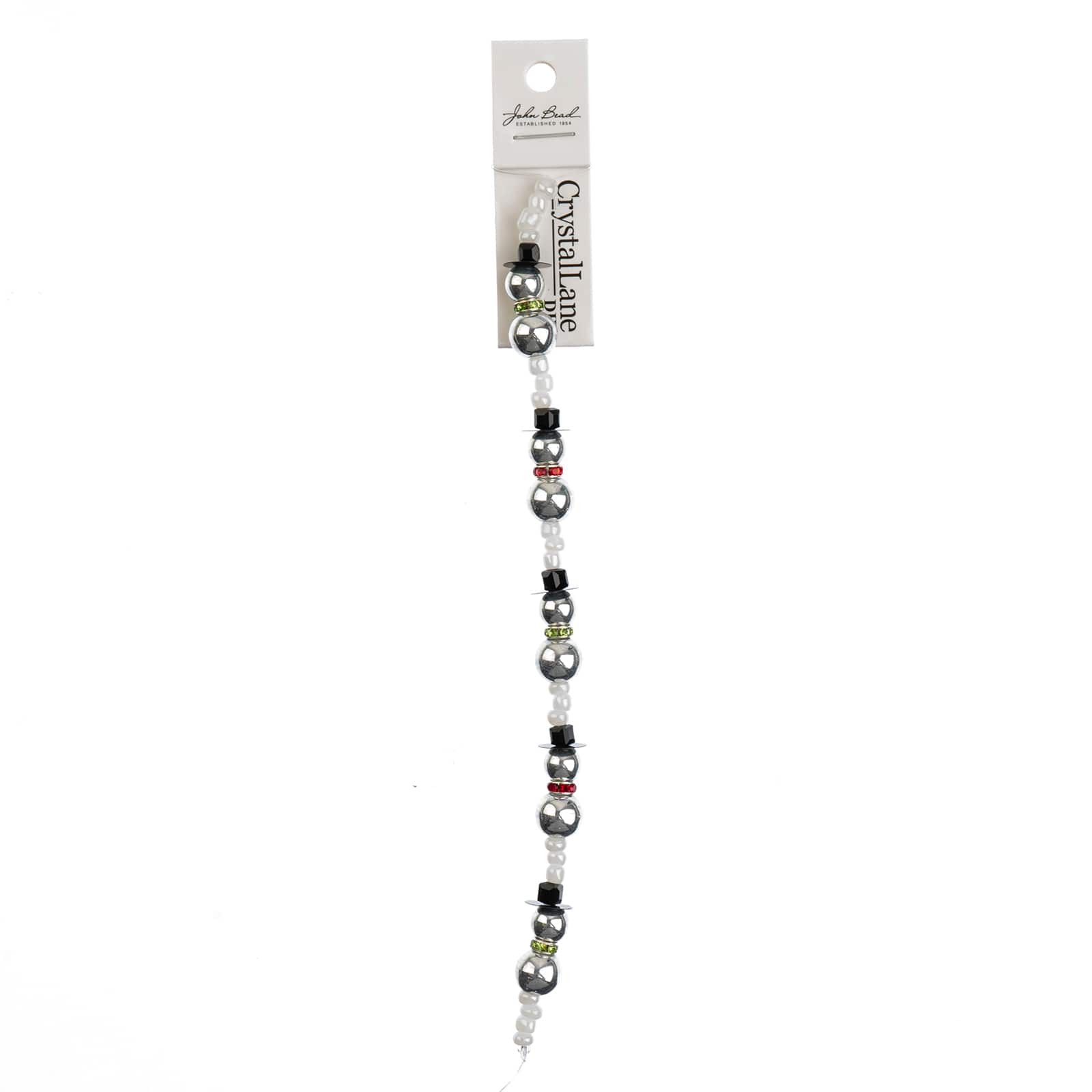 Crystal Lane DIY 7" Mixed Material Snowmen Stack Designer Holiday Christmas Bead Strand