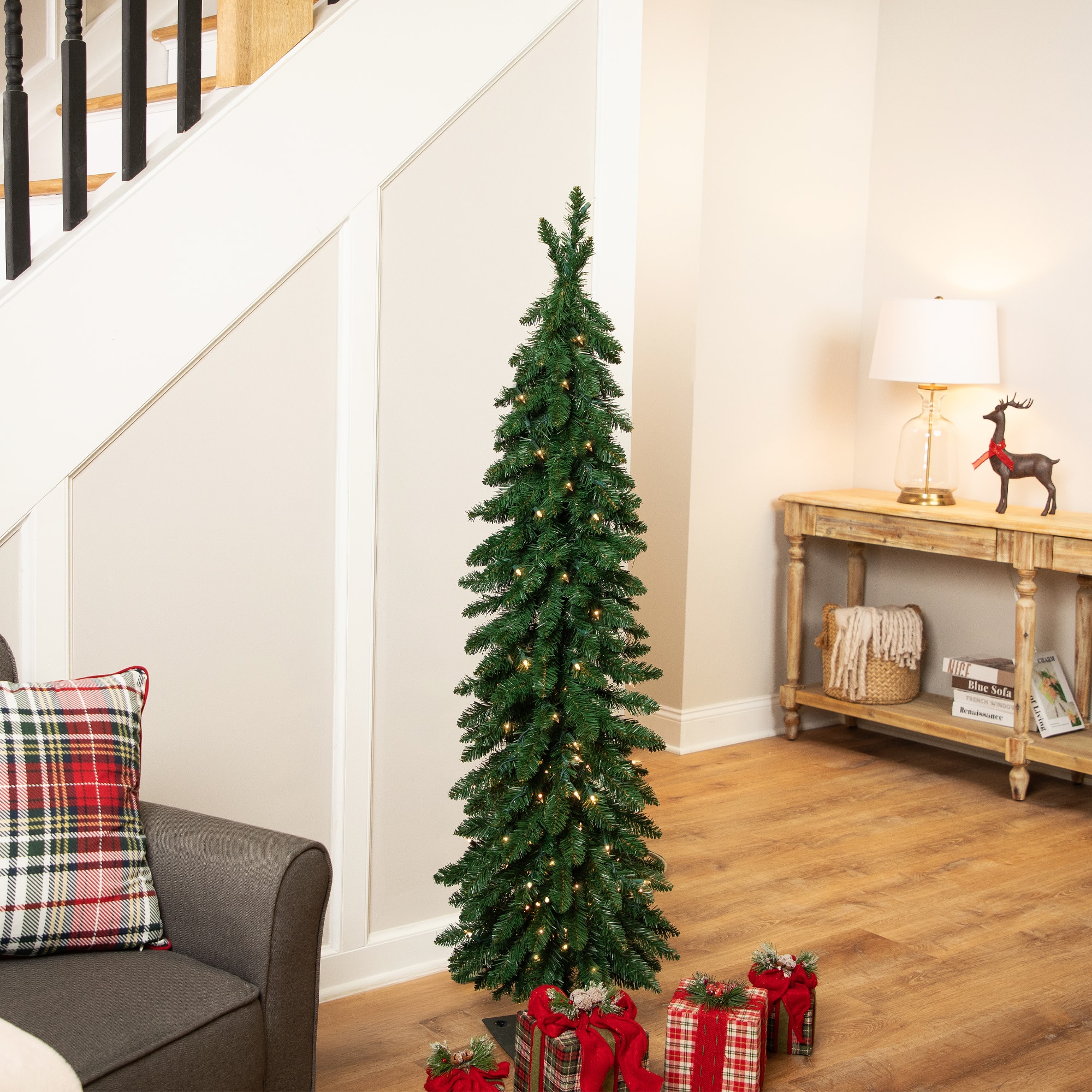 5ft. Pre-Lit Pencil Alpine Artificial Christmas Tree, Clear Lights