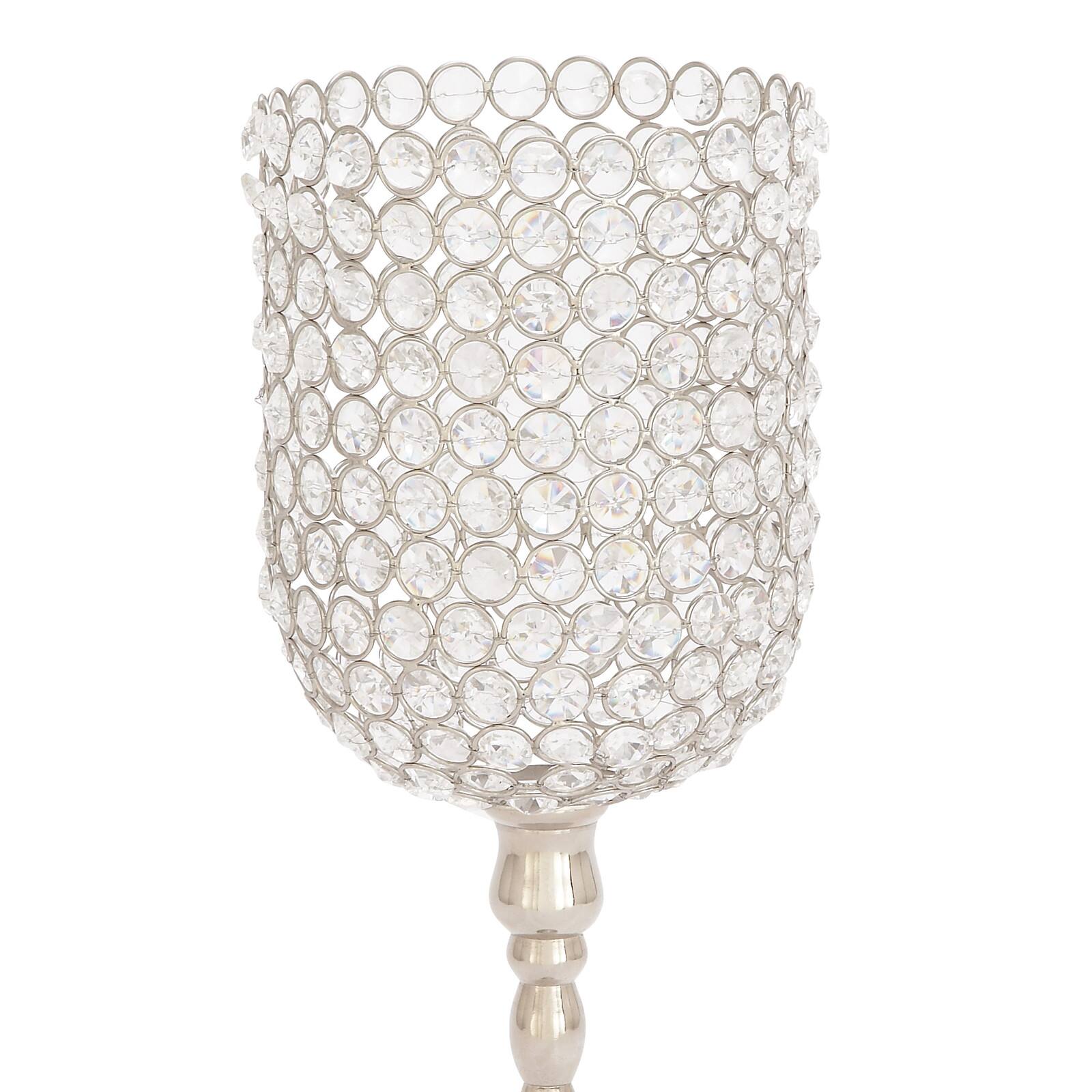 Clear Aluminum and Crystal Glam Candle Holder, 19" x 6" x 6"