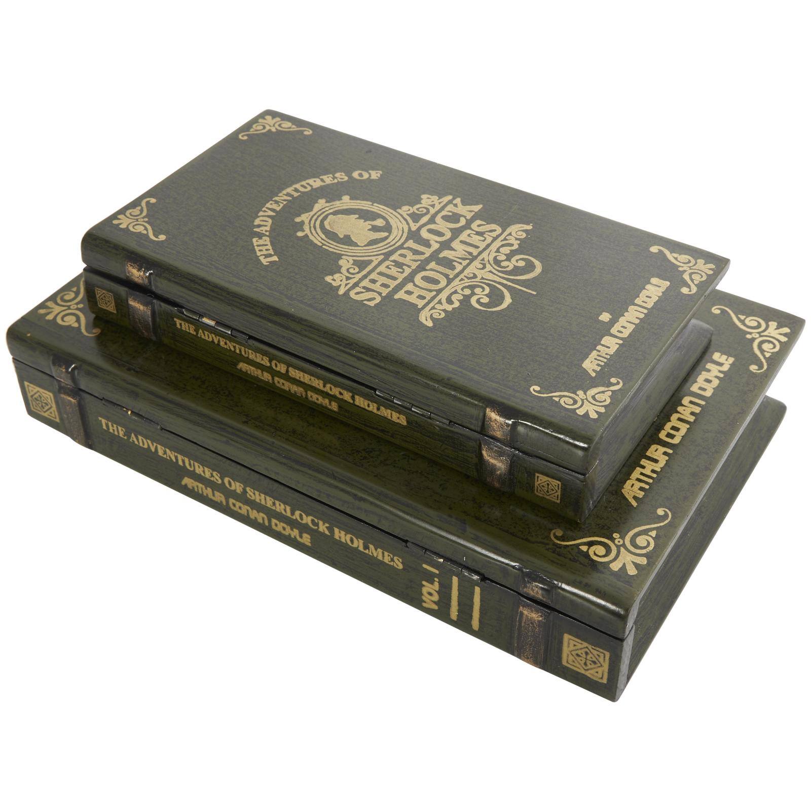 Green Wooden Sherlock Holmes Storage Faux Book Box Set