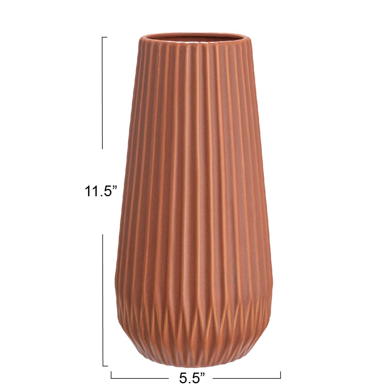 Hello Honey® 11.4" Matte Terra Cotta Round Stoneware Fluted Vase with Embossed Lines